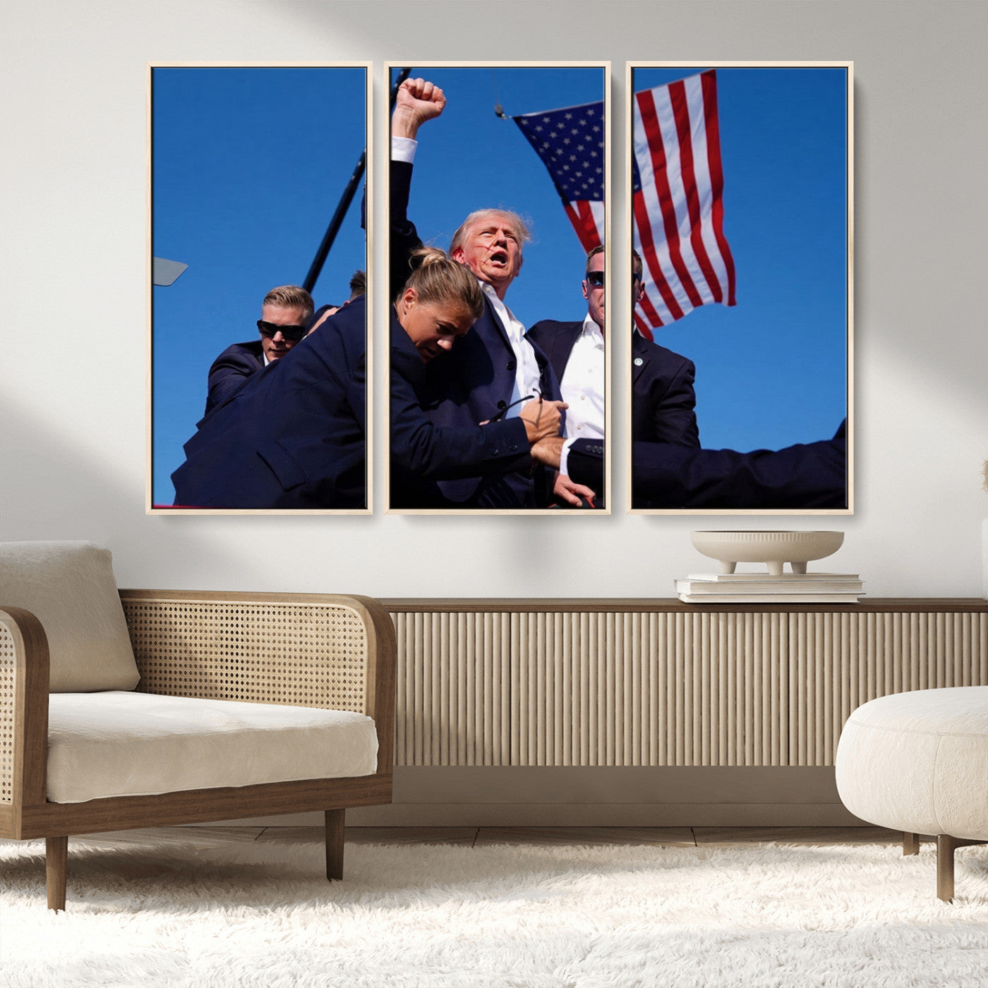MGV-FC-48X32-3P - Donald Trump Assassination Attempt Wall Art Print, Trump Historic Footage - Iconic Reaction by Trump