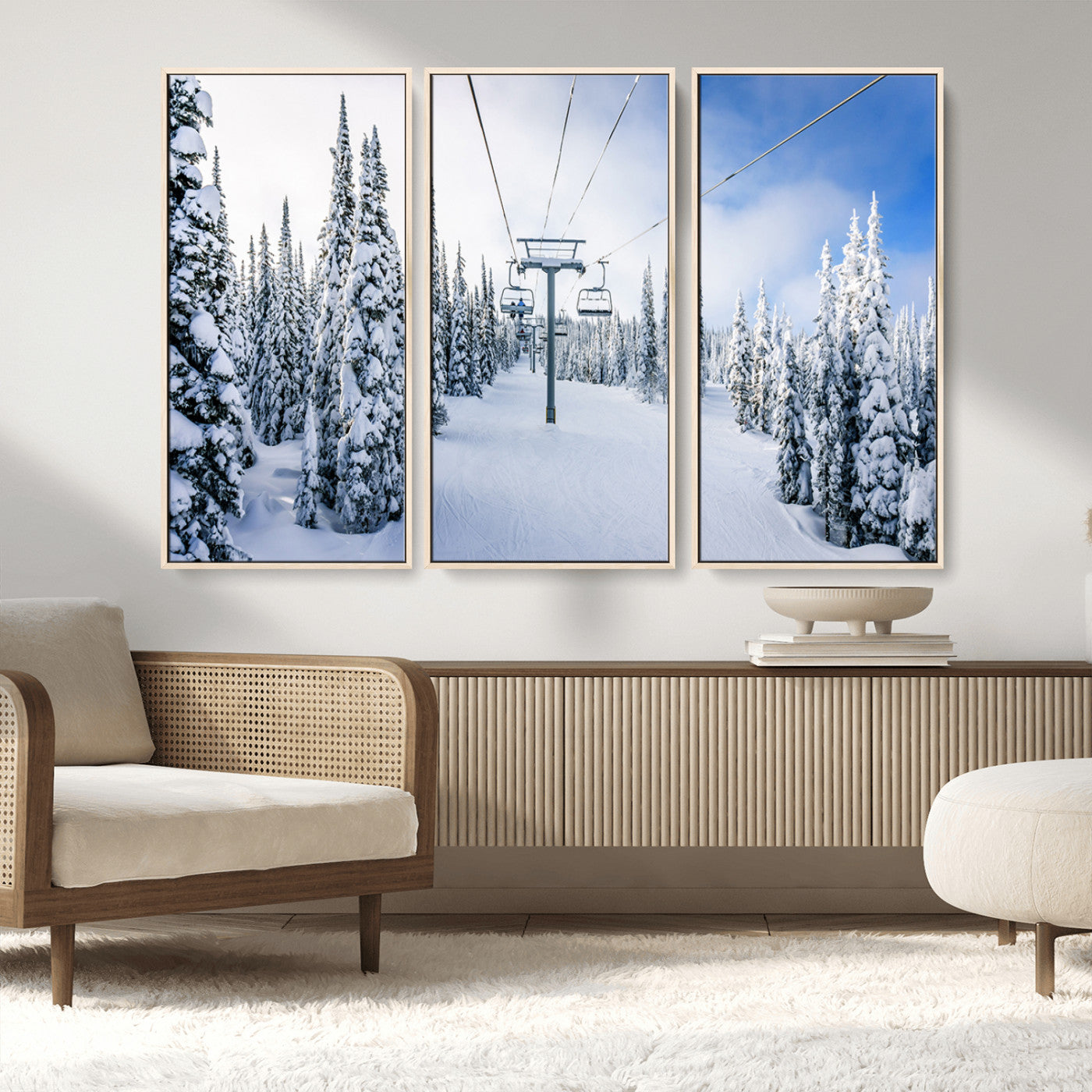 MGV-FC-48X32-3P - Winter Ski Lift Wall Art Print - Landscape Wall Art | Snowy Mountain Adventure | Perfect for Cabin