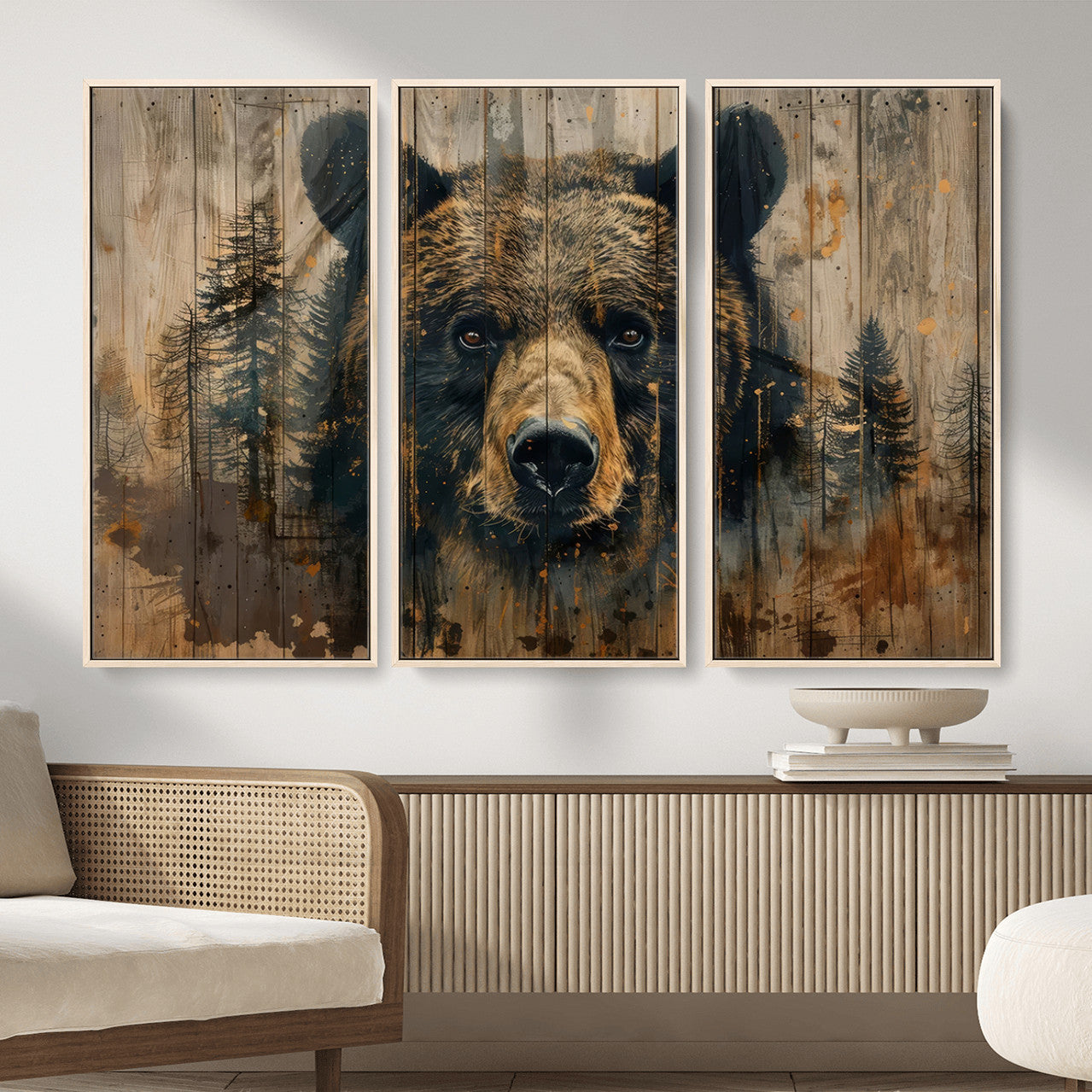 51373-MGV-CV-36X24 - Abstract 399 Bear Wall Art | Rustic Cabin Wall Decor with Forest Design for Farmhouse Wall Decor