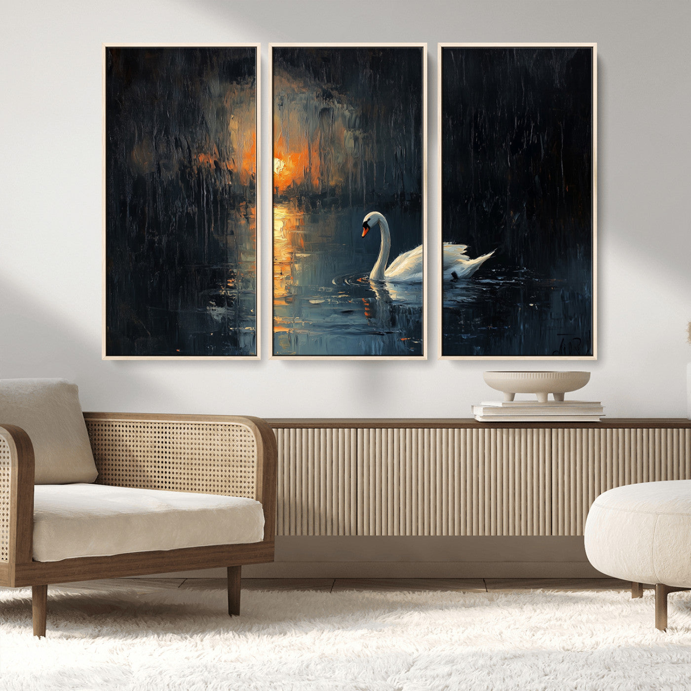 MGV-FC-48X32-3P - Abstract Swan on Water Wall Art Canvas Print - Elegant Nature Scene for Modern Home Decor