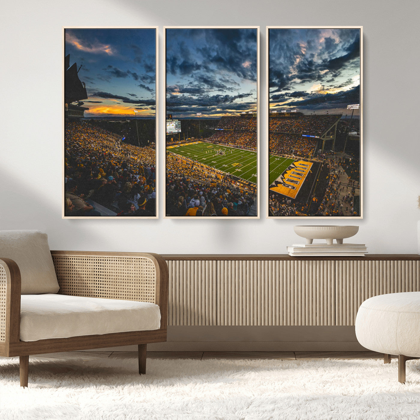 MGV-FC-48X32-3P - University of Wyoming Cowboys Football Team Print - Laramie War Memorial Stadium Wall Art Canvas