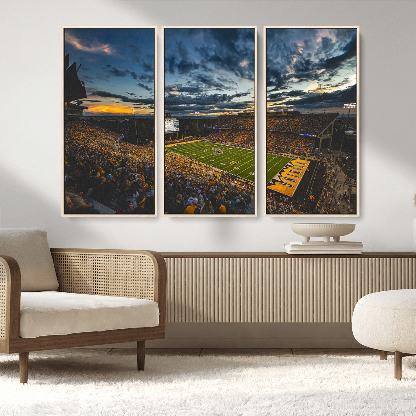 MGV-FC-48X32-3P - University of Wyoming Cowboys Football Team Print - Laramie War Memorial Stadium Wall Art Canvas
