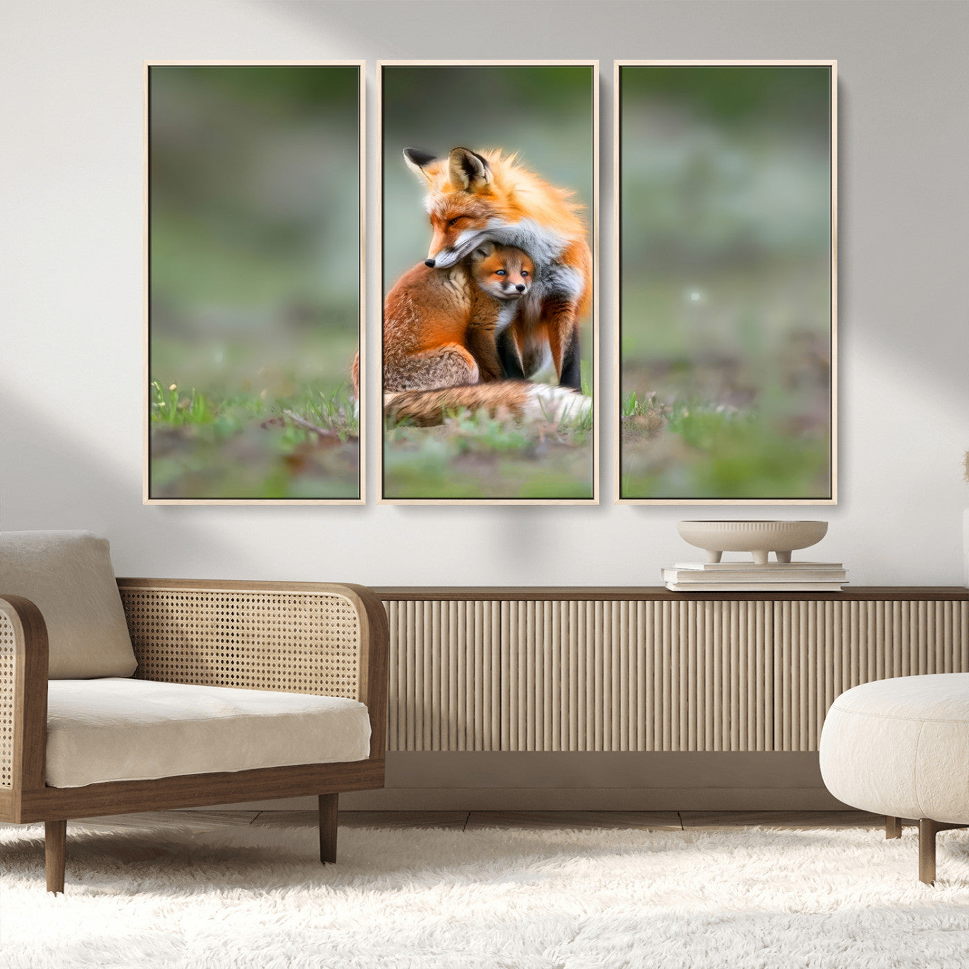 MGV-FC-48X32-3P - Heartwarming Fox and Baby Cub Wall Art | Ready to Hang Canvas Print of Foxes in Nature | Perfect for