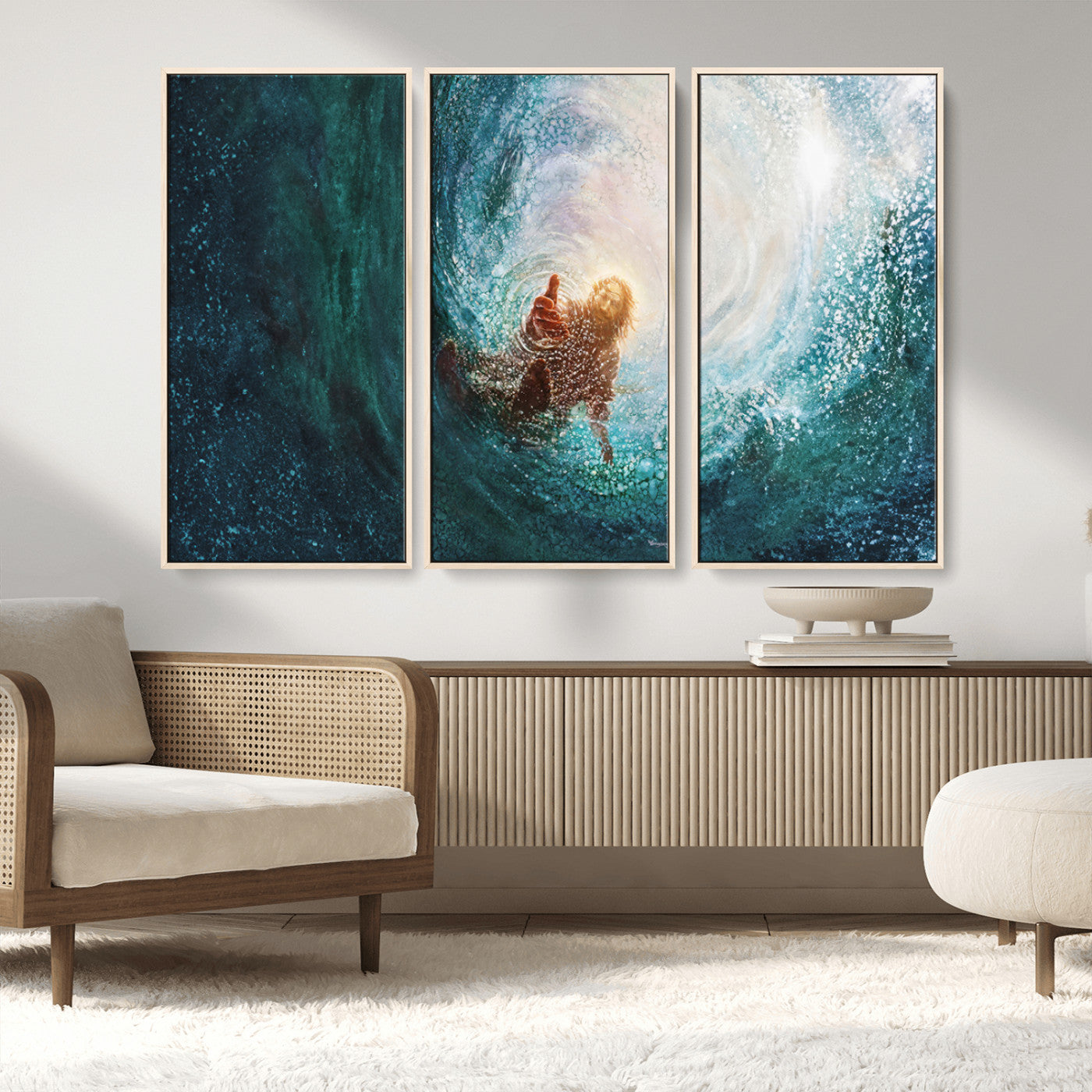 MGV-FC-48X32-3P - Powerful Jesus Canvas Print - Hand of Salvation, Inspirational Wall Art - Framed, Ready to Hang for