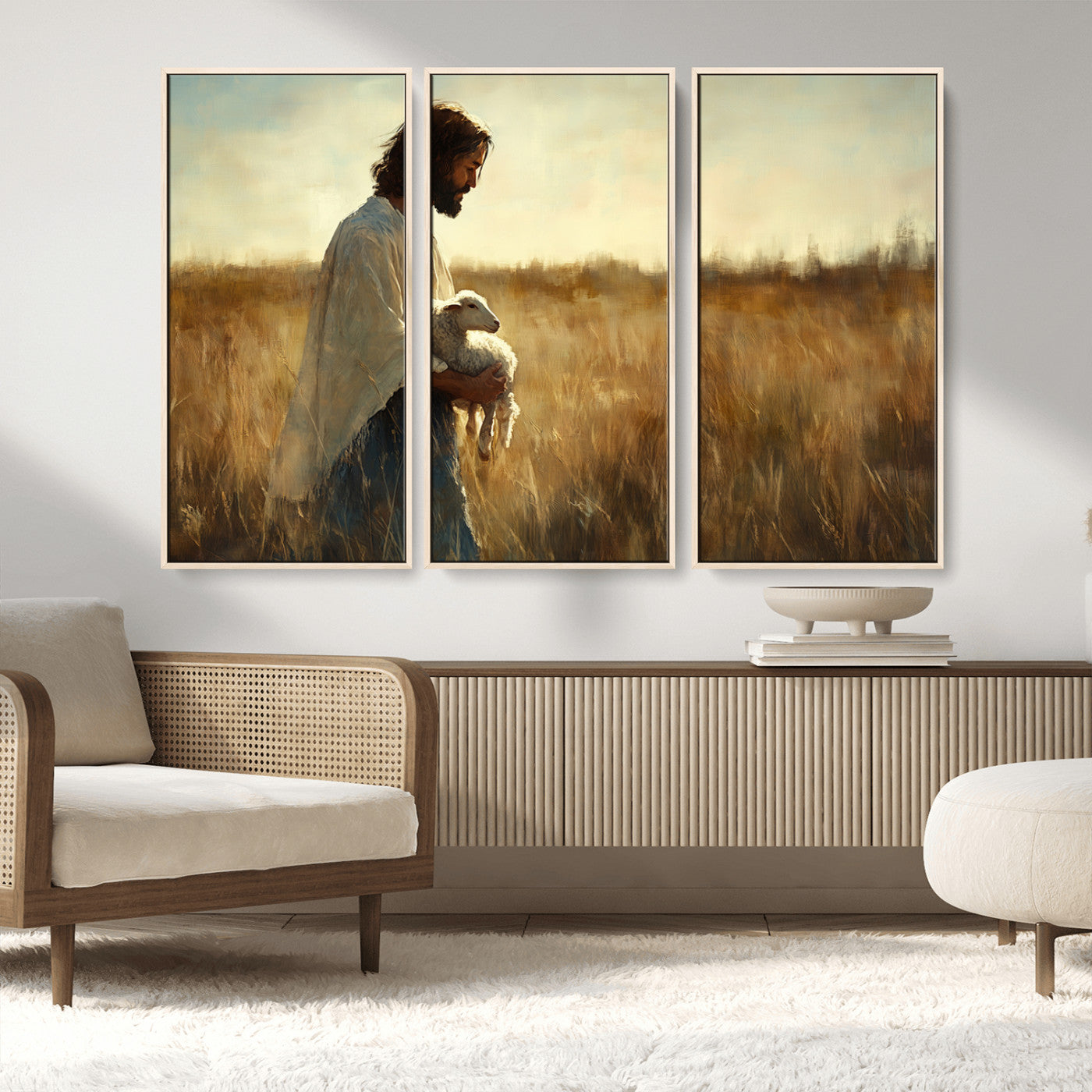 MGV-FC-48X32-3P - Jesus the Good Shepherd Wall Art Canvas Print - Inspirational Christian Religious Print for Prayer