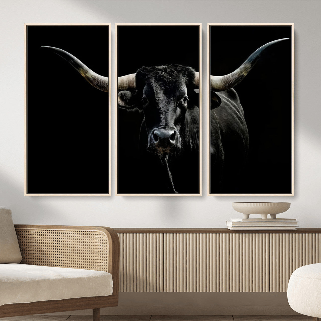 20679-MGV-CV-36X24 - Texas Black Longhorn Bull Wall Art Canvas Print - Western Texas Cattle Rustic Decor Print - Longhorn