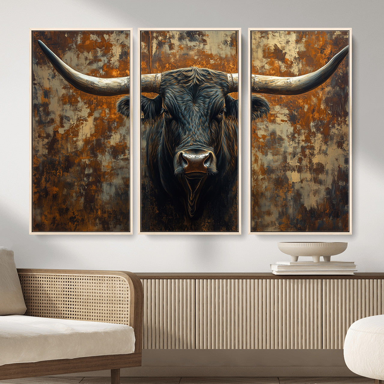 68068-MGV-CV-36X24 - Longhorn Texas Cow Bull Wall Art | Rustic Farmhouse Canvas Print | Ready to Hang Barn Decor for