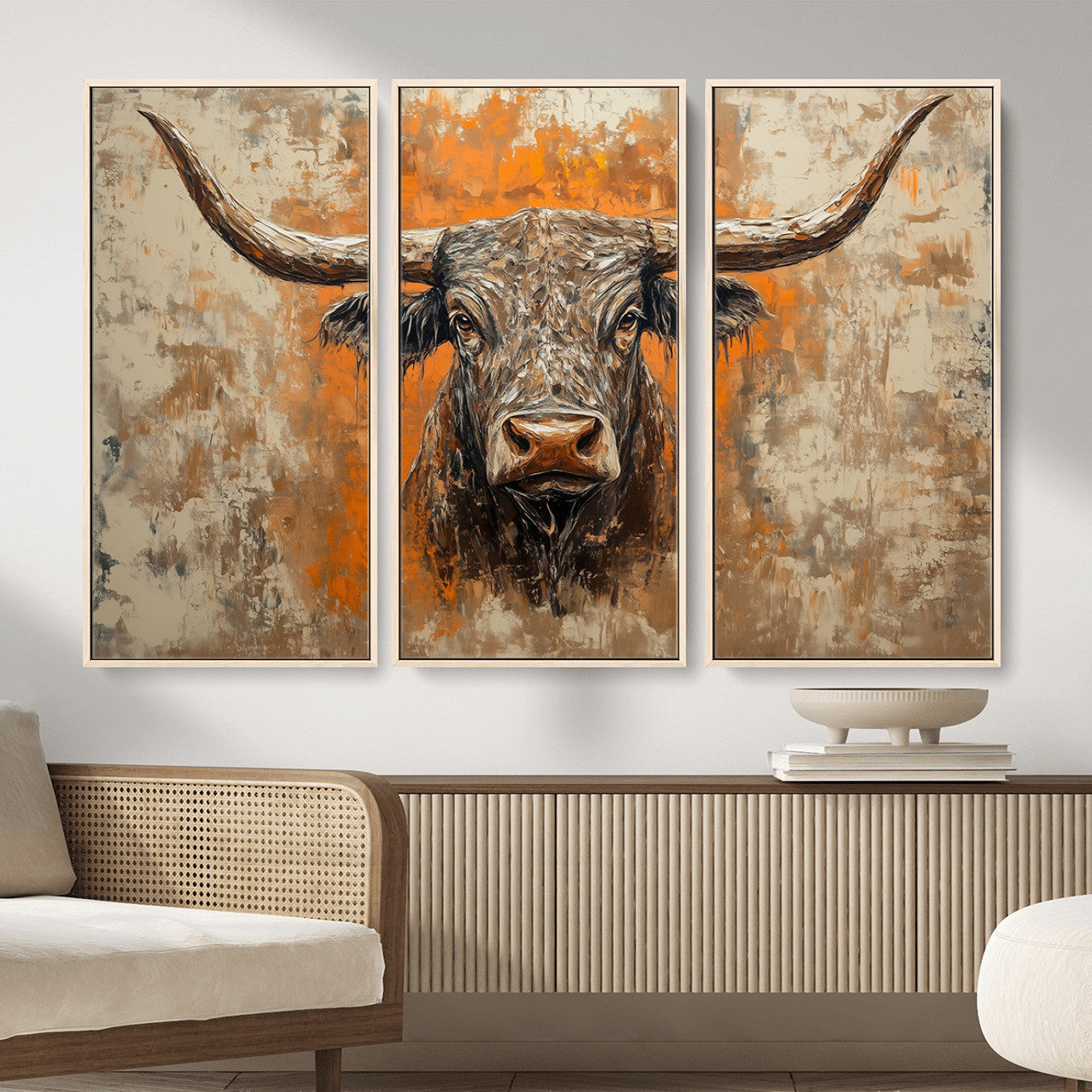 49976-MGV-CV-36X24 - Abstract Cow Longhorn Bull Wall Art Canvas Print - Rustic Texas Western Cattle Artwork