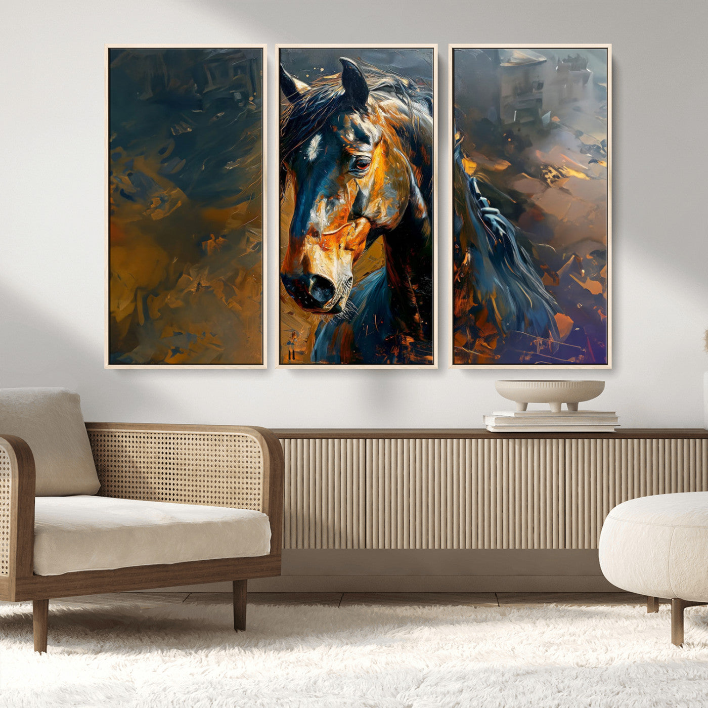 MGV-FC-48X32-3P - Abstract Horse Wall Art Canvas Print | Farmhouse Wall Decor | Western Cabin Art | Rustic Horse Decor