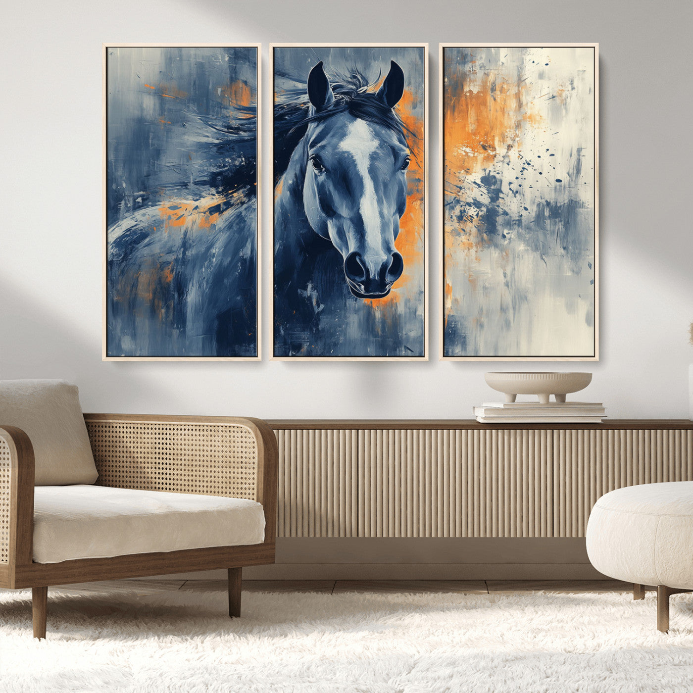 MGV-FC-48X32-3P - Abstract Blue Horse Wall Art Print Canvas | Horse Wall Art Print | Western Decor for Farmhouse |