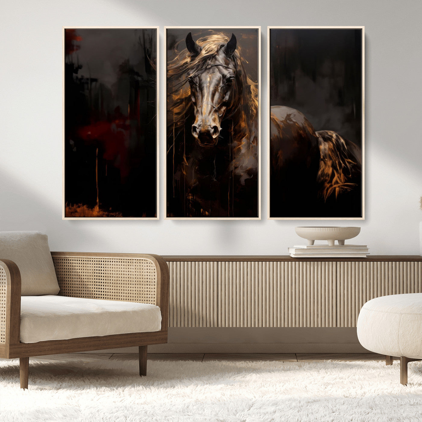 MGV-FC-48X32-3P - Abstract Black Horse Canvas Print for Farmhouse Wall Art | Abstract Equine Wall Art | Western Decor