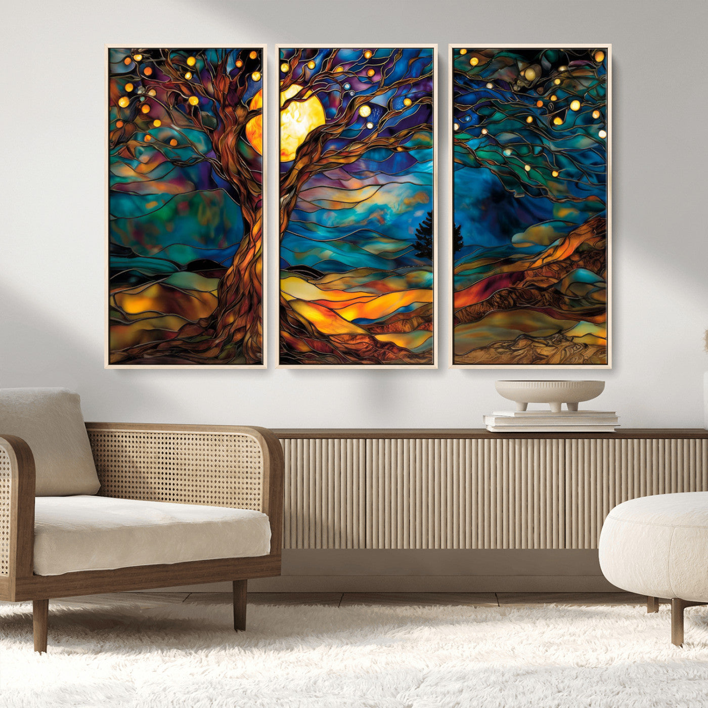 MGV-FC-48X32-3P - Tree of Life Wall Art - Yggdrasil Tree of Life Canvas Print - Vibrant Moonlit Tree Wall Art,  Tree