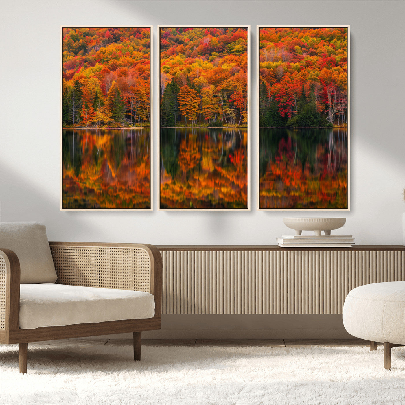 MGV-FC-48X32-3P - Fall Foliage Wall Art - Autumn Reflection Canvas Print, Stunning Fall Foliage Wall Art, Serene Lake
