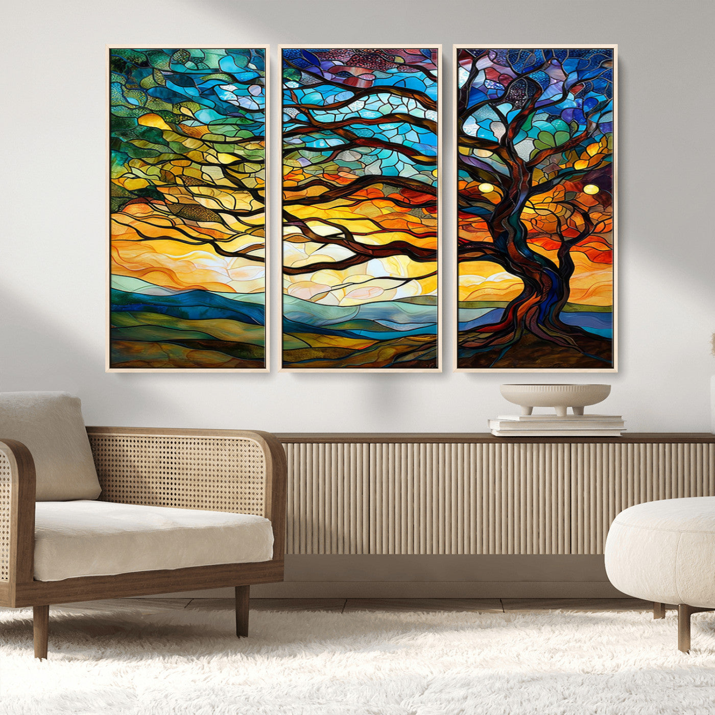 MGV-FC-48X32-3P - Vibrant Mosaic Tree of Life Wall Art | Stained Glass Style Canvas Print | Ready to Hang Artistic