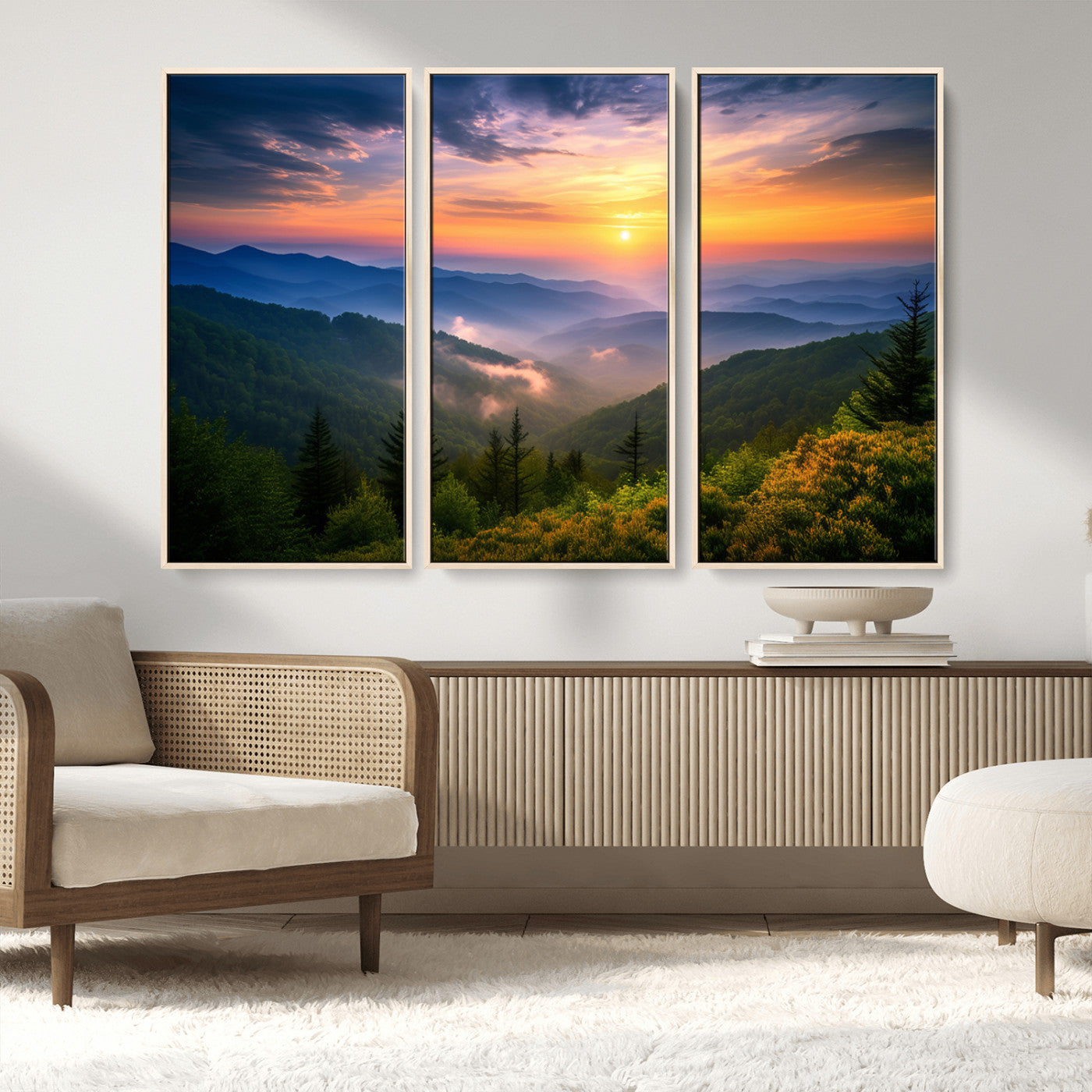 MGV-FC-48X32-3P - Majestic Mountain Sunrise Print | Landscape Wall Art | Canvas Print Ready to Hang | Farmhouse Wall