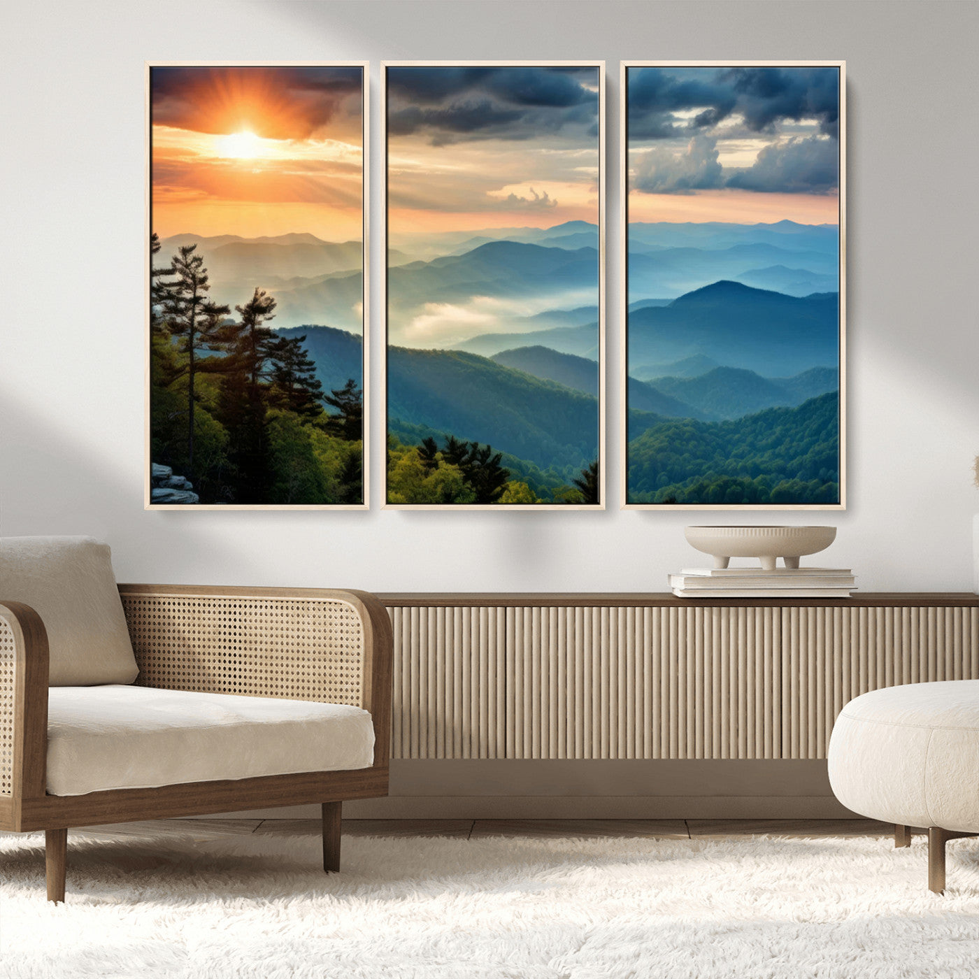 MGV-FC-48X32-3P - Sunrise Over Mountain Range Wall Art Canvas Print, Farmhouse Wall Decor, Cabin Wall Art