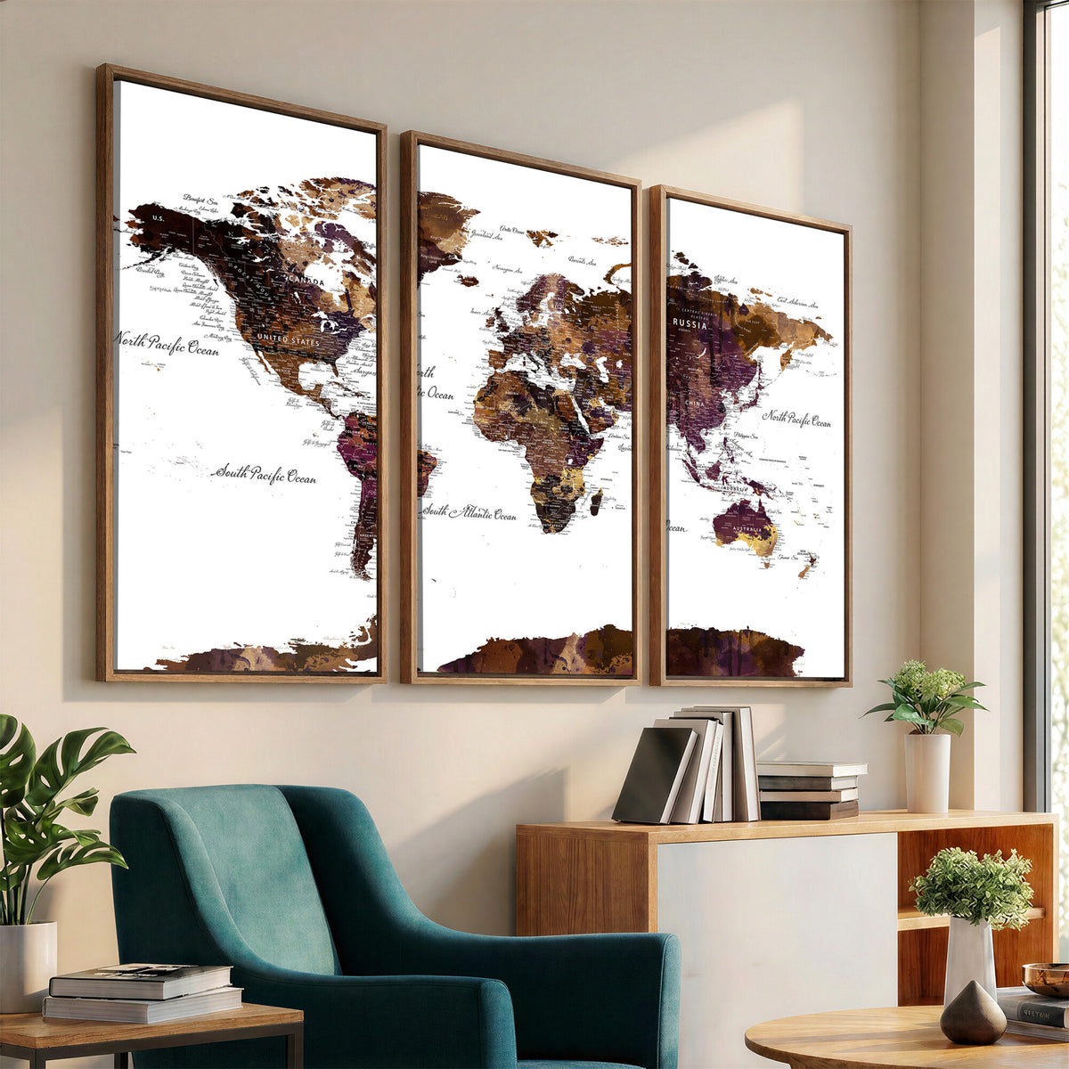 50611-PAN-FL-20X10 - World Map Canvas Print | Detailed Map of the World Wall Art
