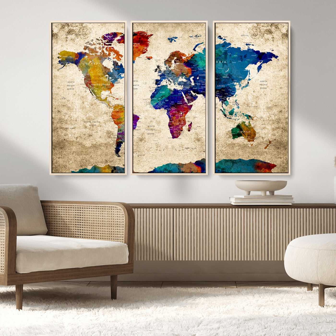 MGV-FC-48X32-3P - Push Pin World Map Canvas Print – Framed Wall Art for Couples to Track Their Travels – Anniversary