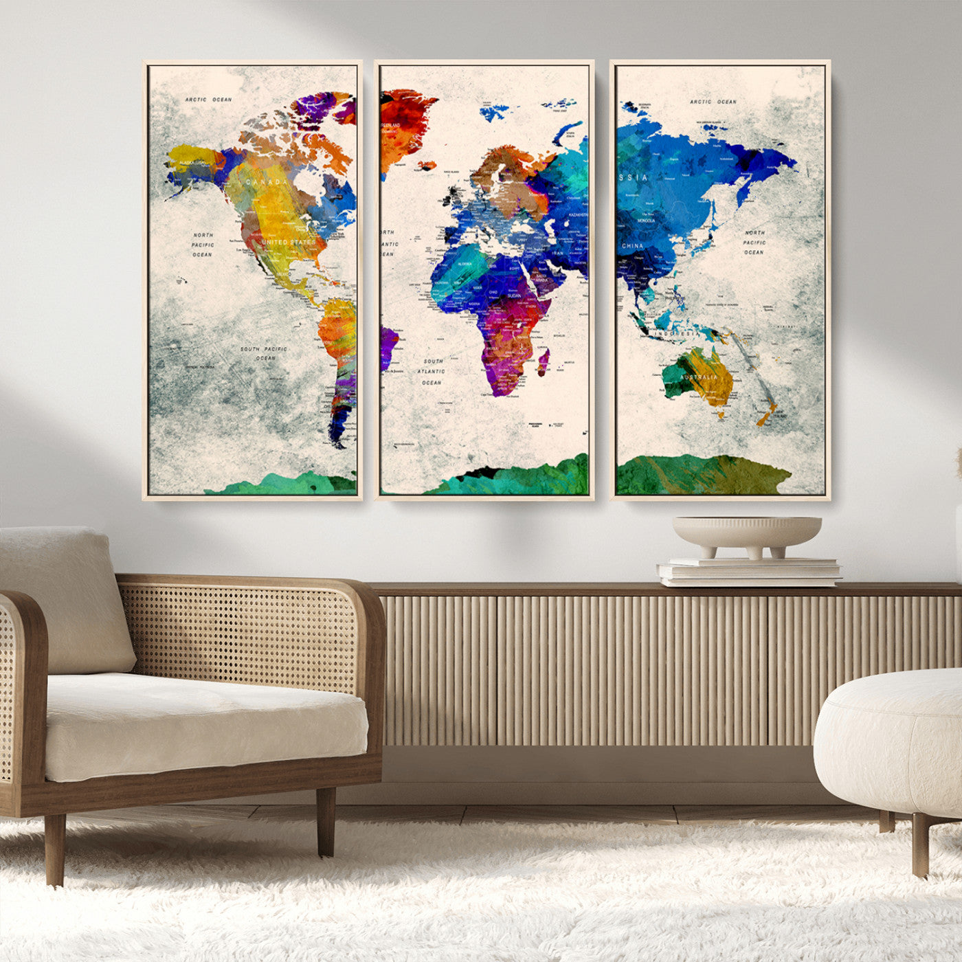 MGV-FC-48X32-3P - Push Pin World Map Canvas Print – Framed Wall Art for Couples to Track Their Travels – Anniversary
