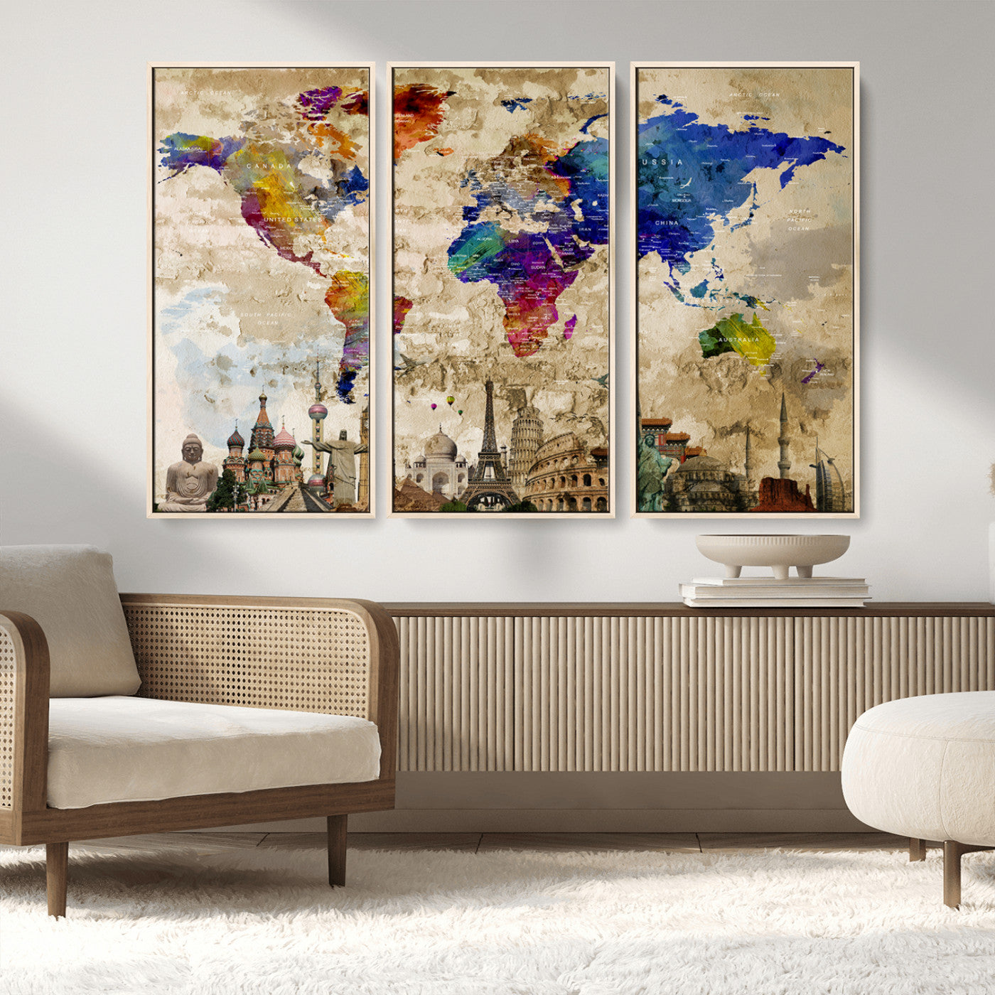 MGV-FC-48X32-3P - Push Pin World Map Canvas Print – Framed Wall Art for Couples to Track Their Travels – Anniversary