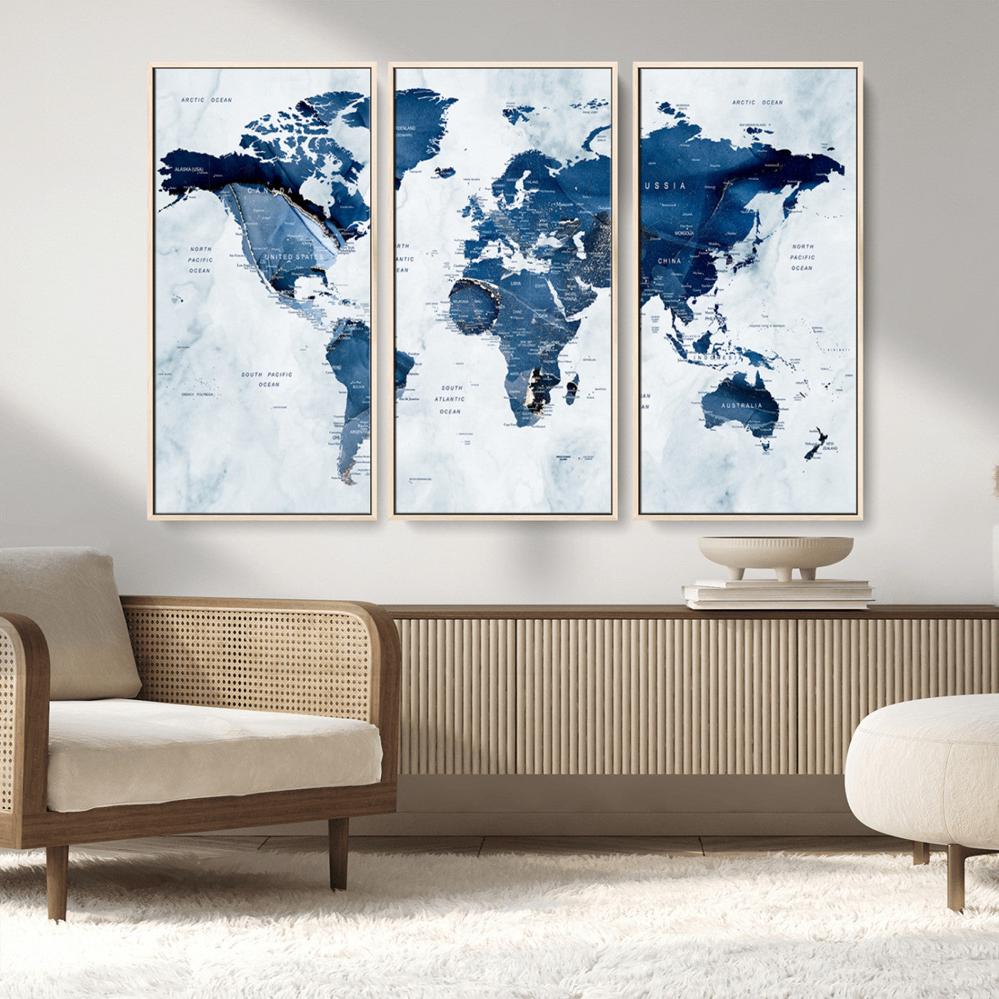 MGV-FC-48X32-3P - World Map Canvas Print – Framed Wall Art Home Adventure Decor