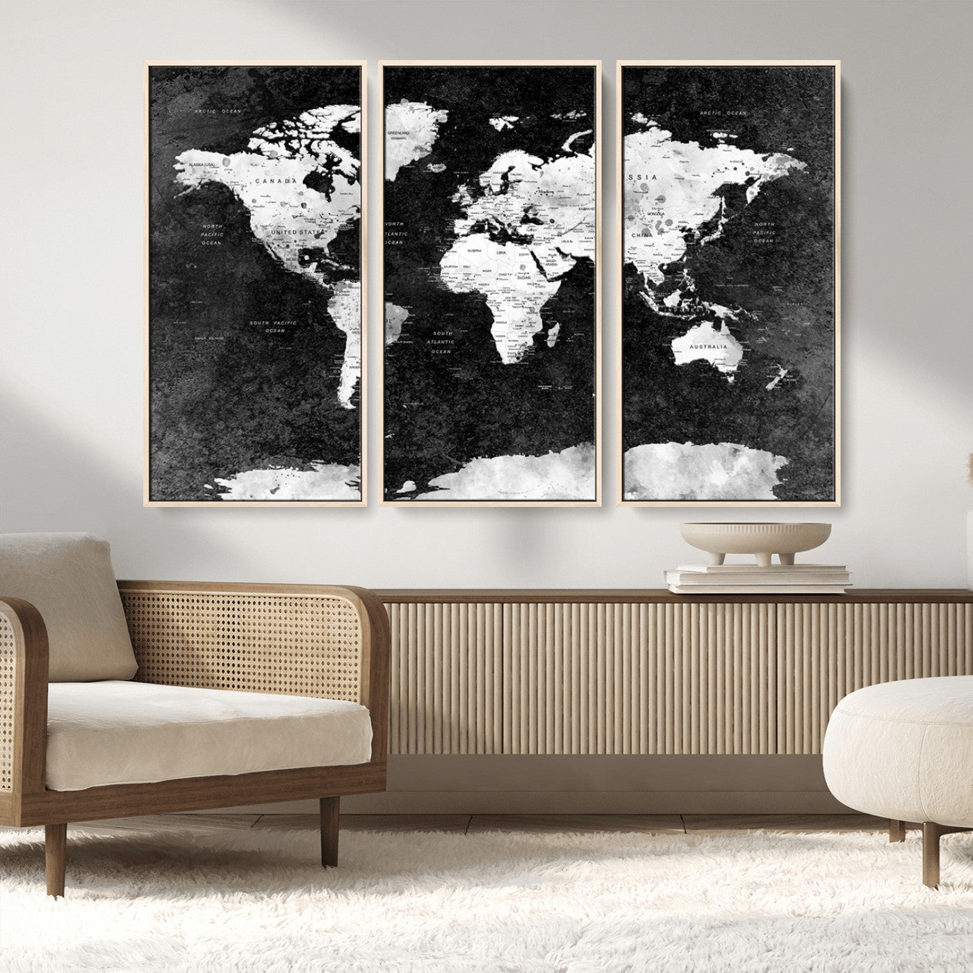 MGV-FC-48X32-3P - Push Pin World Map Canvas Print – Framed Wall Art for Couples to Track Their Travels – Anniversary