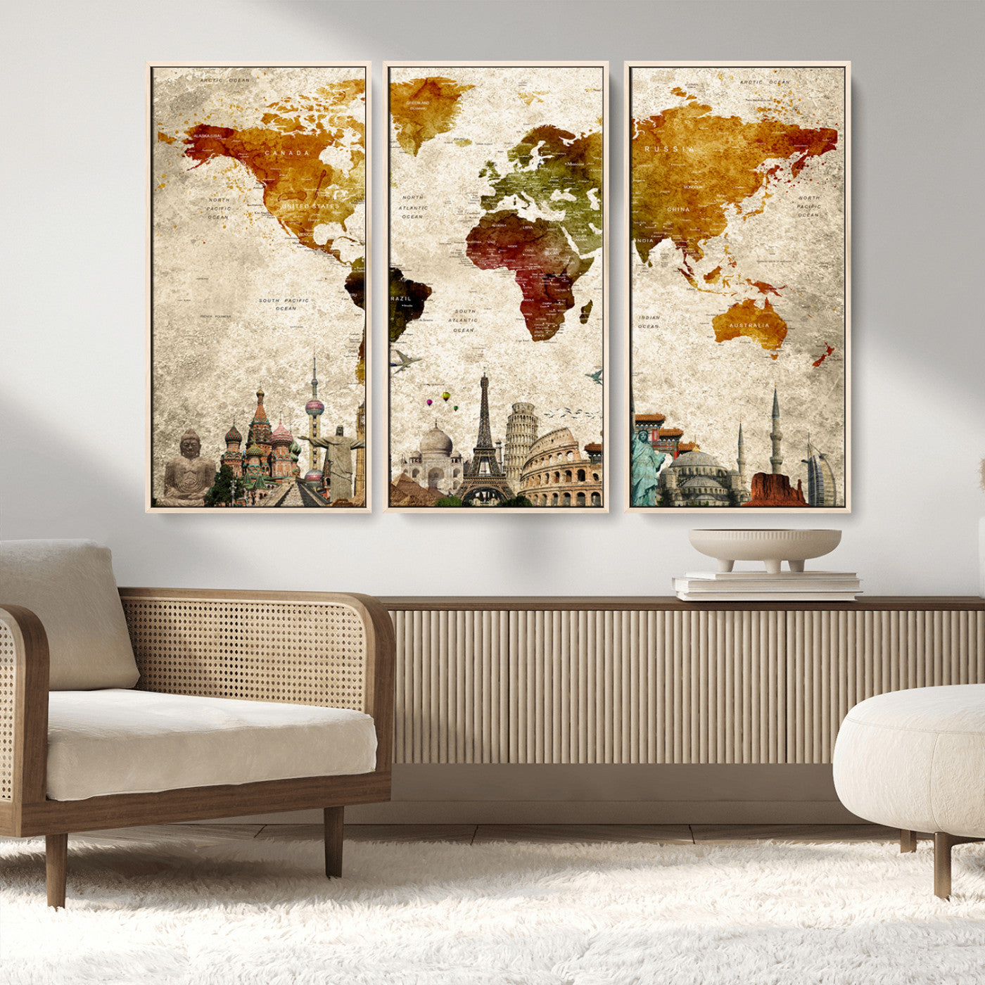 MGV-FC-48X32-3P - Push Pin World Map Canvas Print – Framed Wall Art for Couples to Track Their Travels – Anniversary
