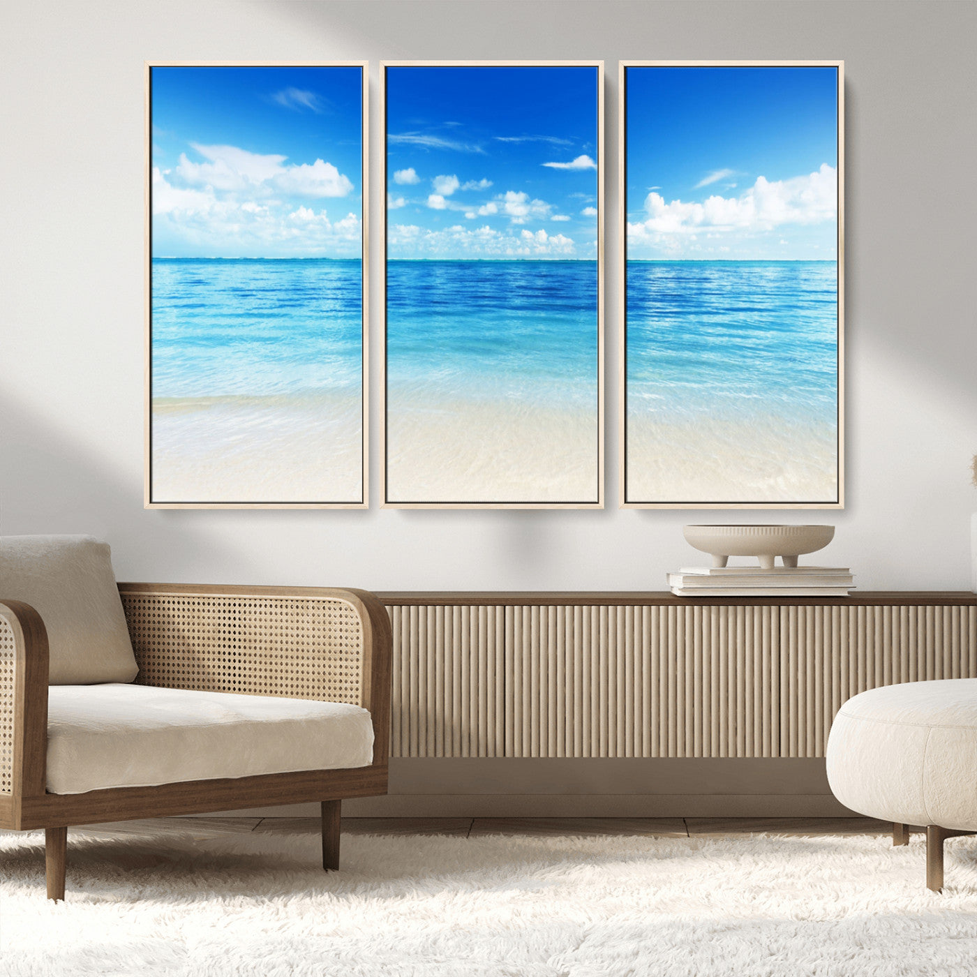 MGV-FC-48X32-3P - Beach Scene Canvas Wall Art Print – Tranquil Ocean Horizon and White Sand Beach Wall Decor for Home