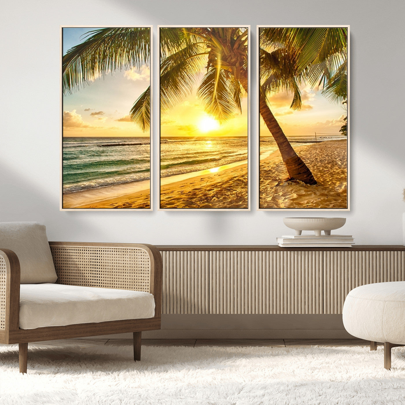 MGV-FC-48X32-3P - Beach Sunset Canvas Wall Art Print - Tropical Beach Canvas Wall Art Print – Vibrant Palm Trees and