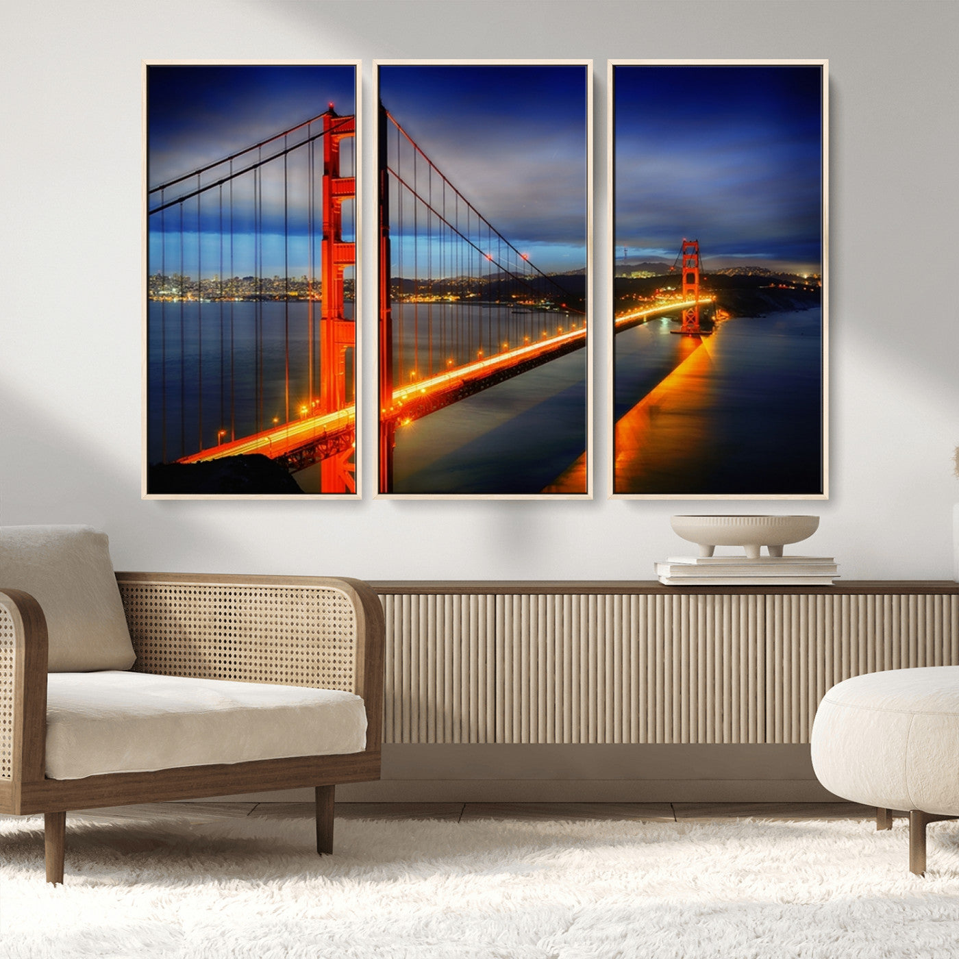 MGV-FC-48X32-3P - Large Wall Art San Francisco Canvas Print - Wonderful Golden Gate Bridge at Twilight