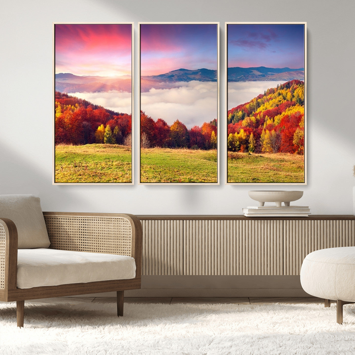 MGV-FC-48X32-3P - Autumn Mountain Foggy Landscape Wall Art Canvas Print | Beautiful Forest Canvas Print | Misty