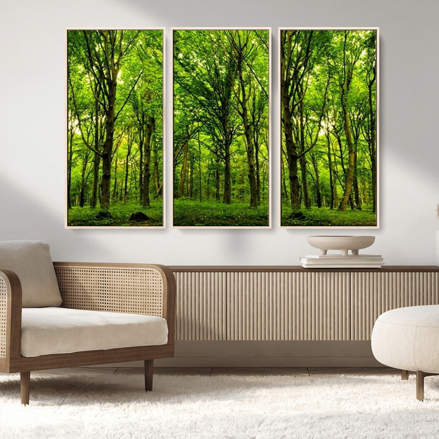 MGV-FC-48X32-3P - Lush Green Forest Canvas Print | 3-Panel Forest Wall Art | Nature Landscape for Living Room