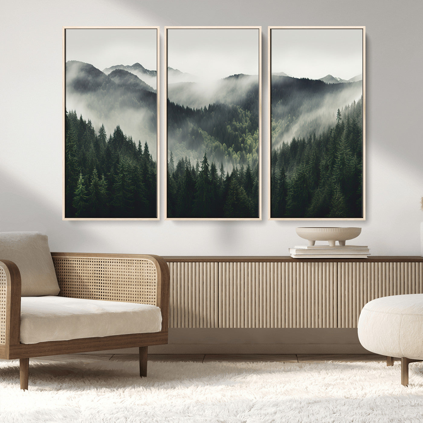 MGV-FC-48X32-3P - Misty Forest Canvas Print Wall Art Premium Canvas Print a Foggy and Serene Atmosphere