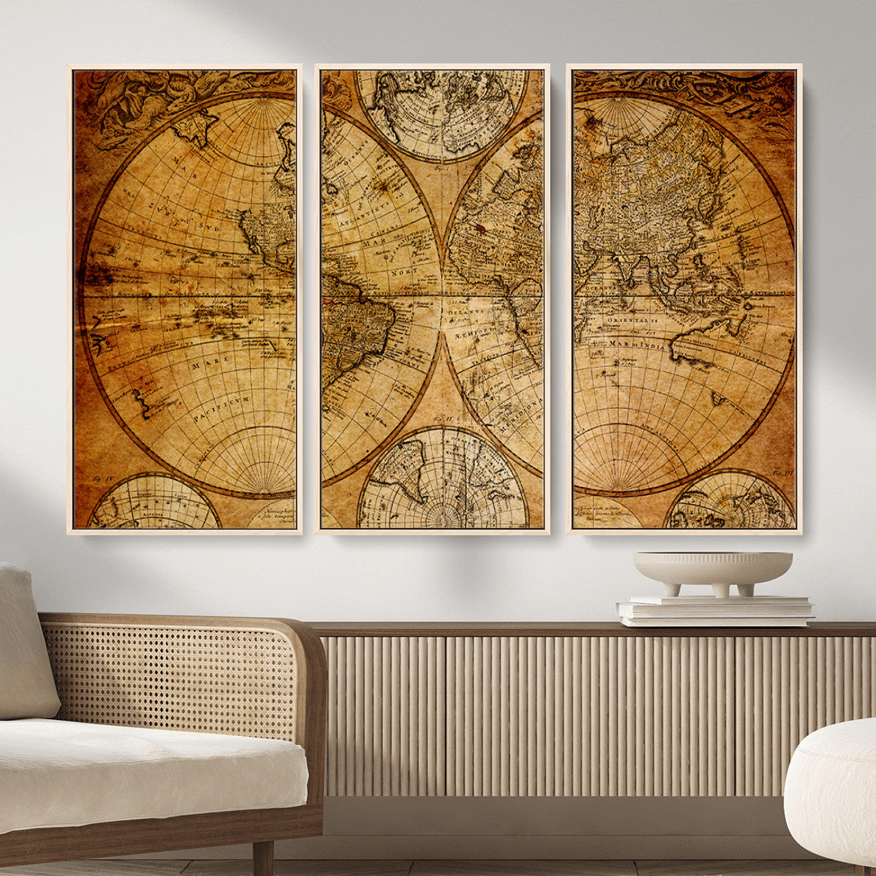 25517-MGV-FC-48X32-3P - Vintage World Map Canvas Print – Antique Push Pin Travel Map, Framed Wall Art for Home or Office Decor