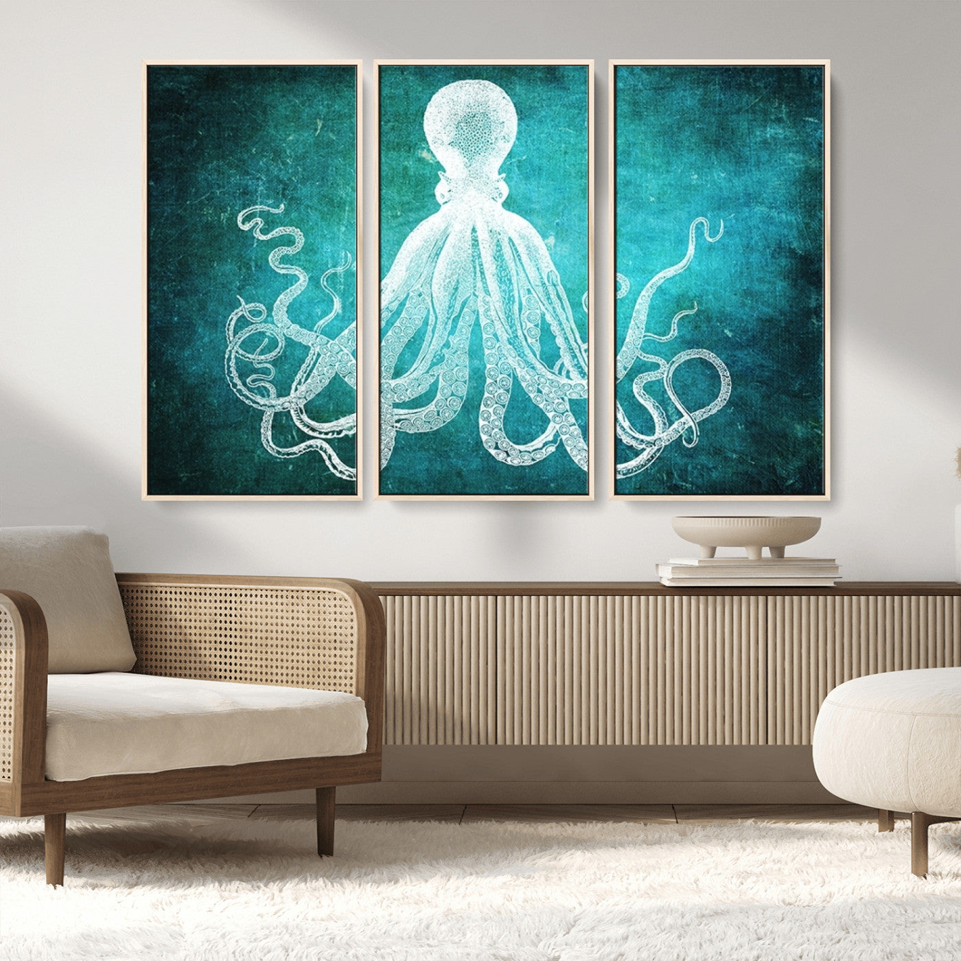 MGV-FC-48X32-3P - Green Octopus Abstract Wall Art Canvas Print