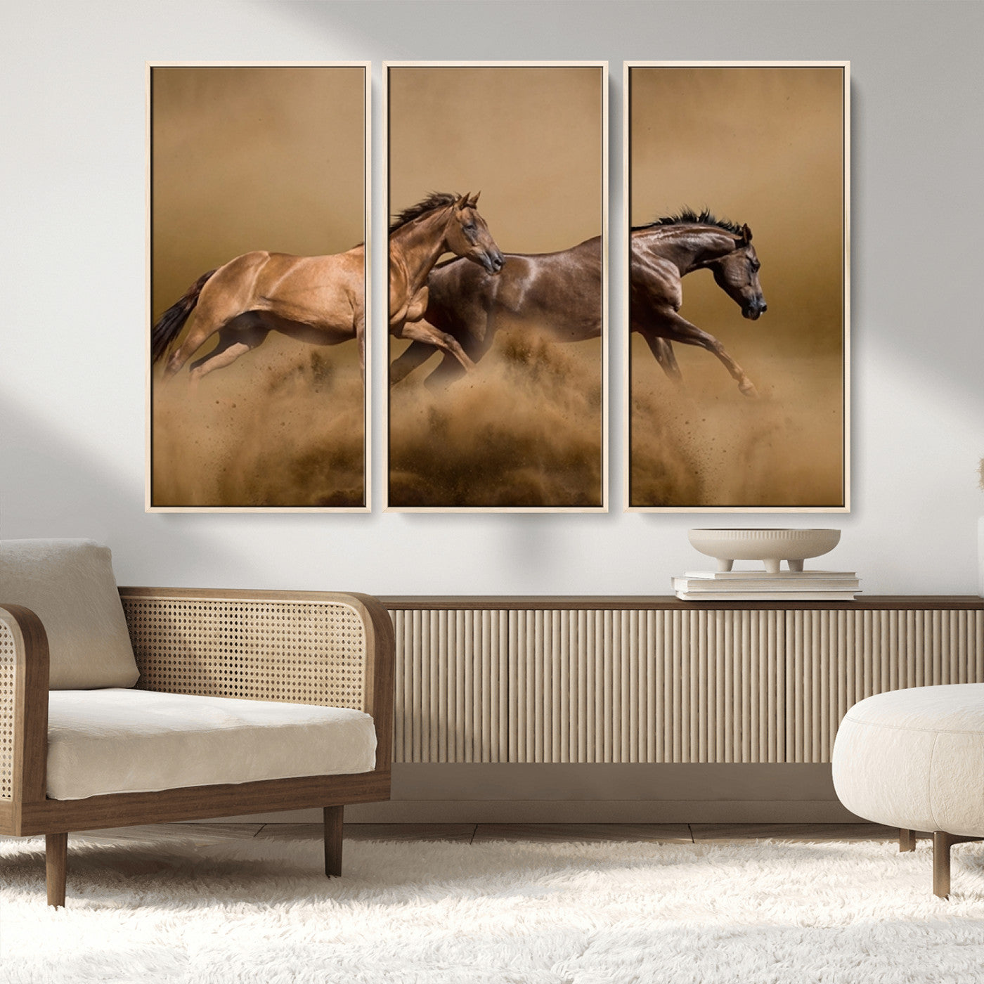 MGV-FC-48X32-3P - Large Wall Art Animal Canvas Print - Two Running Brown Horses