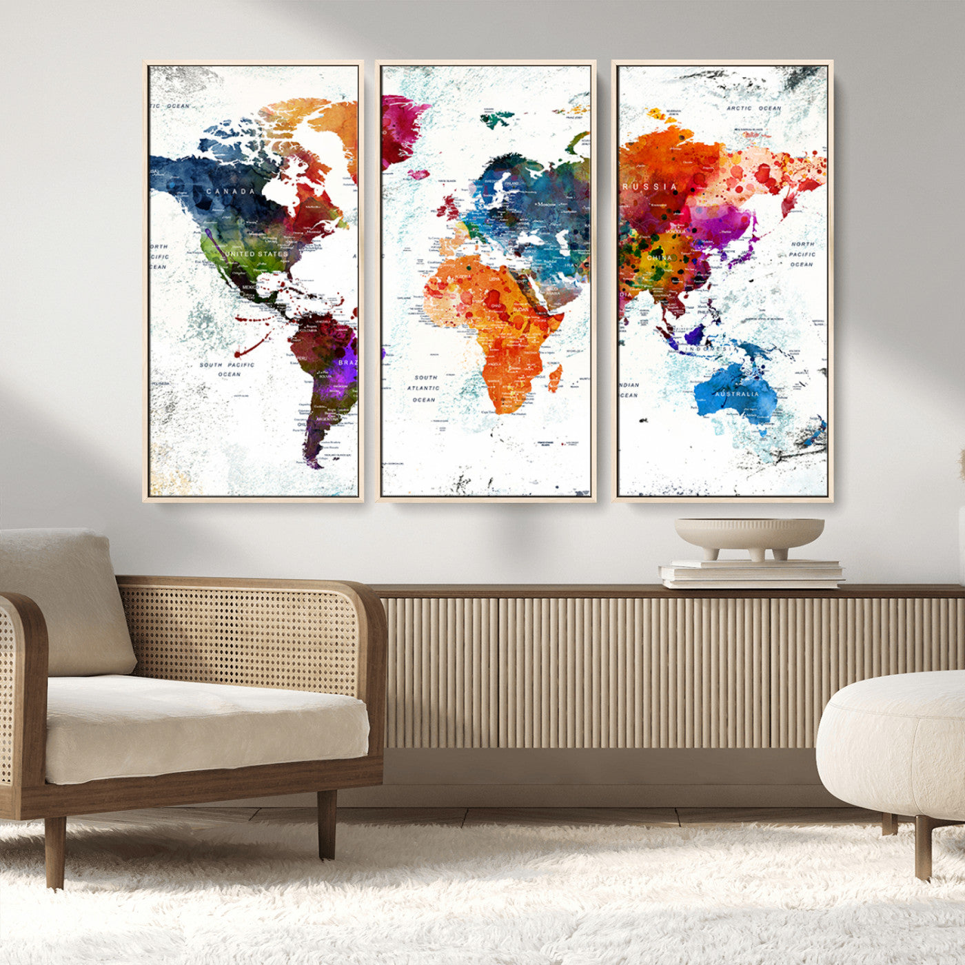 MGV-FC-48X32-3P - Push Pin World Map Canvas Print – Framed Wall Art for Couples to Track Their Travels – Anniversary