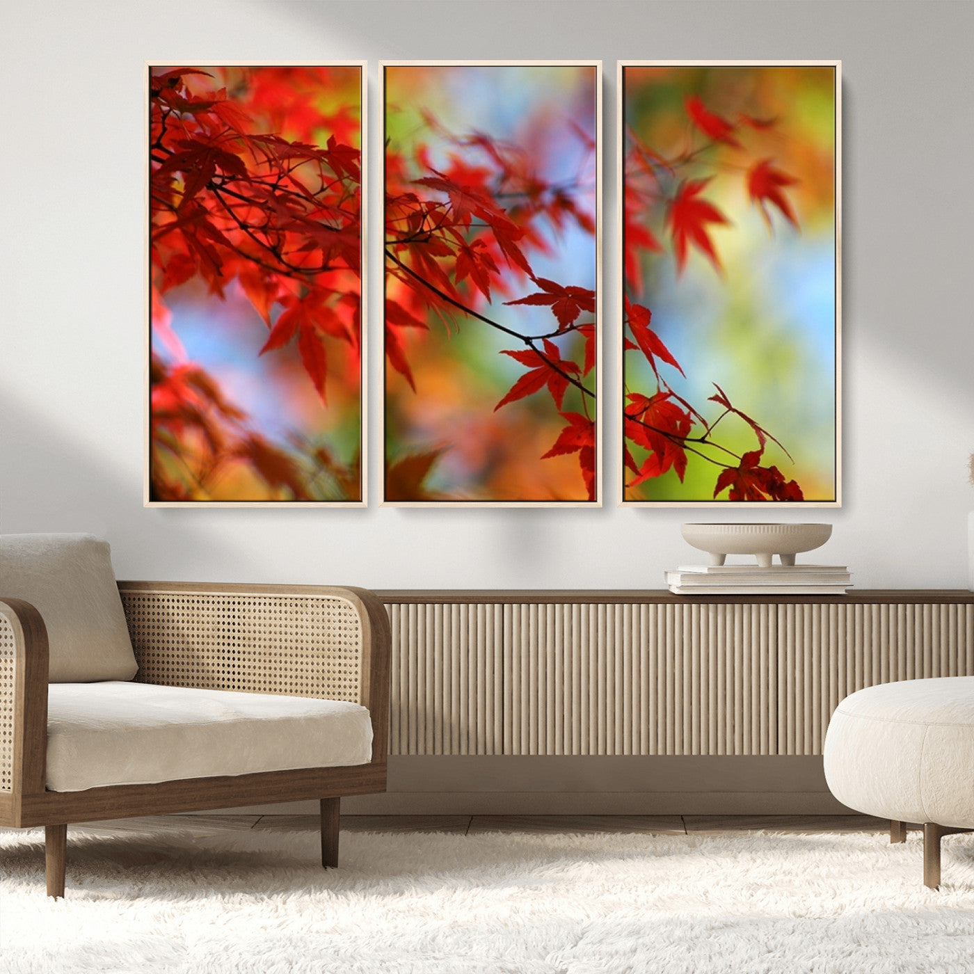 MGV-FC-48X32-3P - Red Leaves Autumn Forest Wall Art Canvas, Red Leaves Autumn Forest Canvas Print