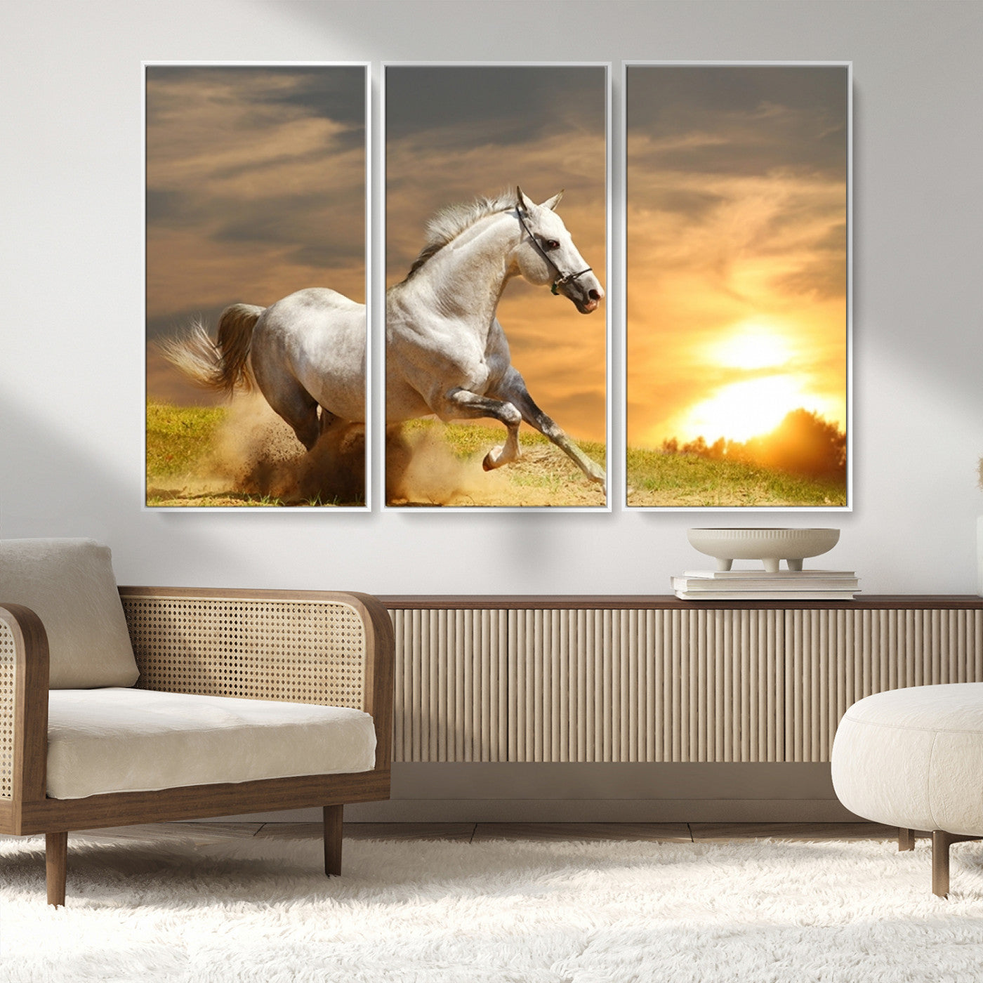 MGV-FC-48X32-3P - Large Wall Art Galloping White Horse at Sunset Canvas Print