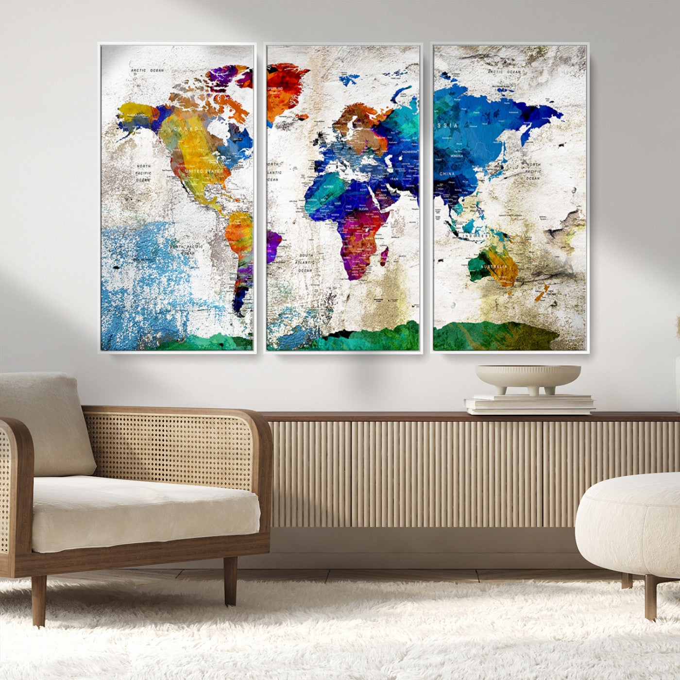 MGV-FC-48X32-3P - Push Pin World Map Canvas Print – Framed Wall Art for Couples to Track Their Travels – Anniversary
