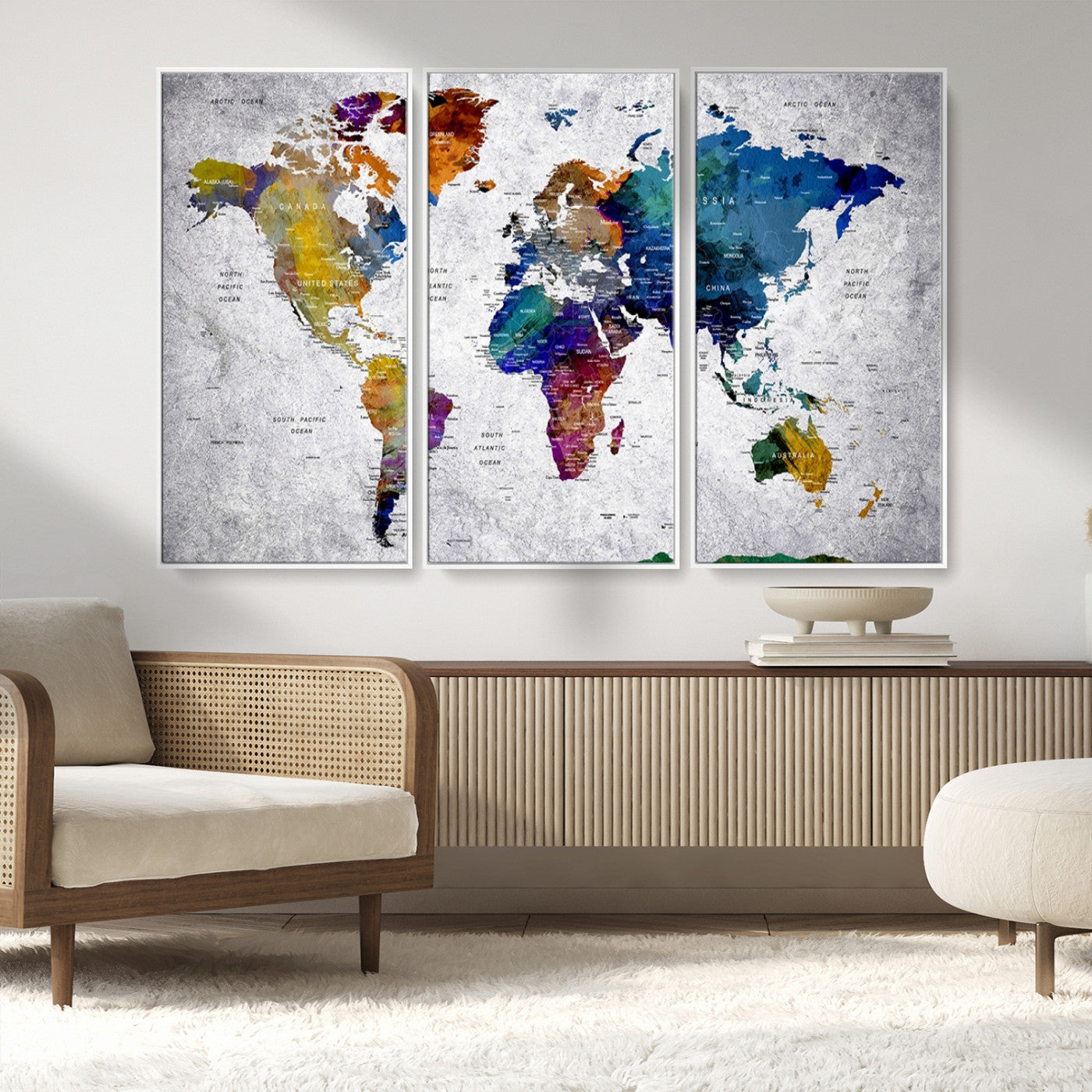 MGV-FC-48X32-3P - Push Pin World Map Canvas Print – Framed Wall Art for Couples to Track Their Travels – Anniversary