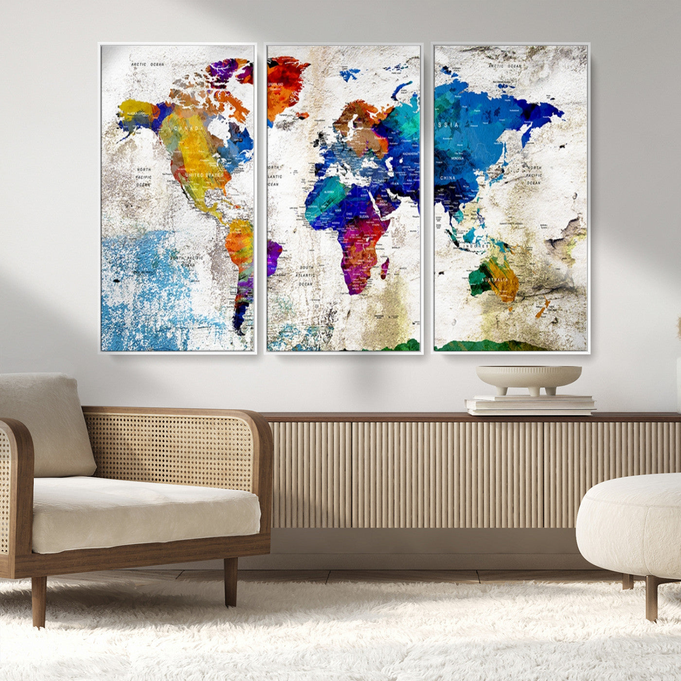 MGV-FC-48X32-3P - Push Pin World Map Canvas Print – Framed Wall Art for Couples to Track Their Travels – Anniversary