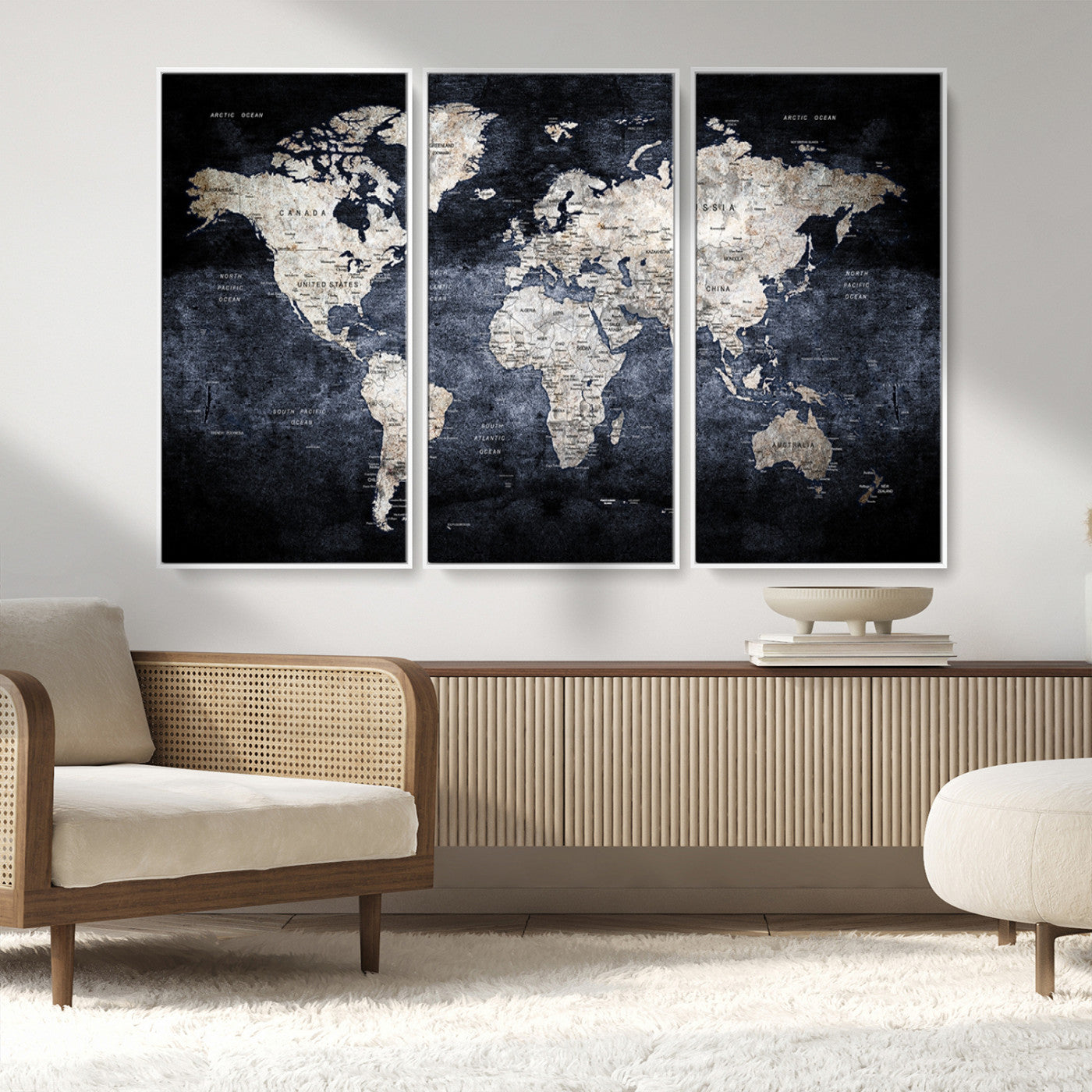 MGV-FC-48X32-3P - World Map Wall Art Canvas Print for Home and Office Decor