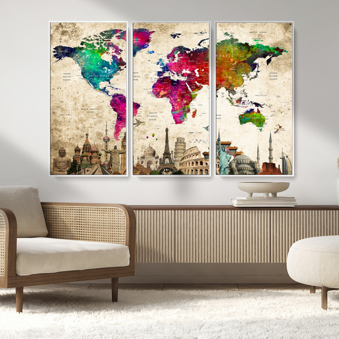 MGV-FC-48X32-3P - Push Pin World Map Canvas Print – Framed Wall Art for Couples to Track Their Travels – Anniversary