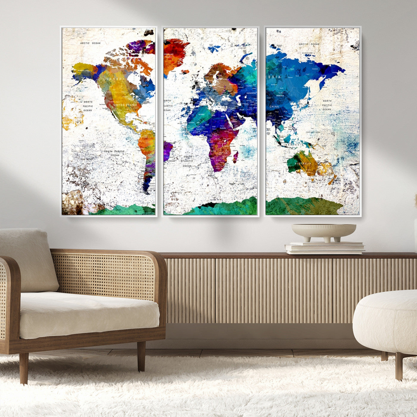 MGV-FC-48X32-3P - Push Pin World Map Canvas Print – Framed Wall Art for Couples to Track Their Travels – Anniversary