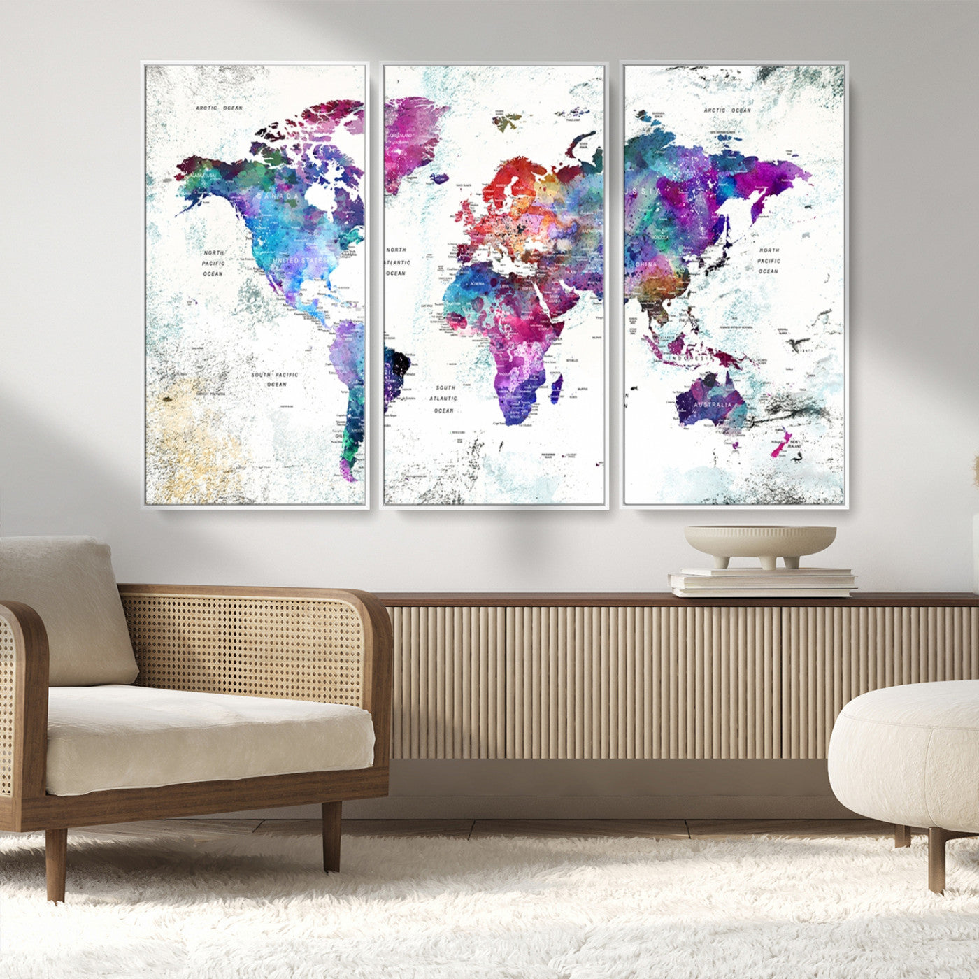 MGV-FC-48X32-3P - Push Pin World Map Canvas Print – Framed Wall Art for Couples to Track Their Travels – Anniversary