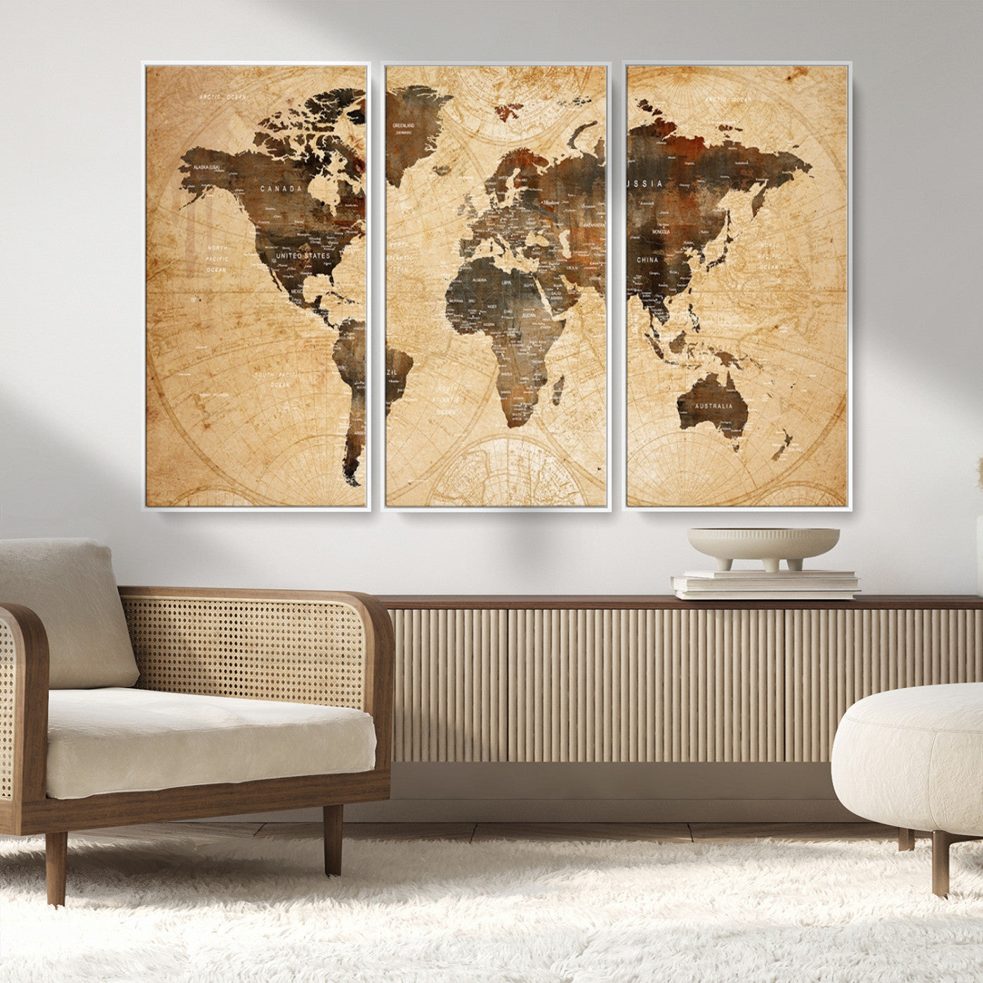 MGV-FC-48X32-3P - Push Pin World Map Canvas Print – Framed Wall Art for Couples to Track Their Travels – Anniversary