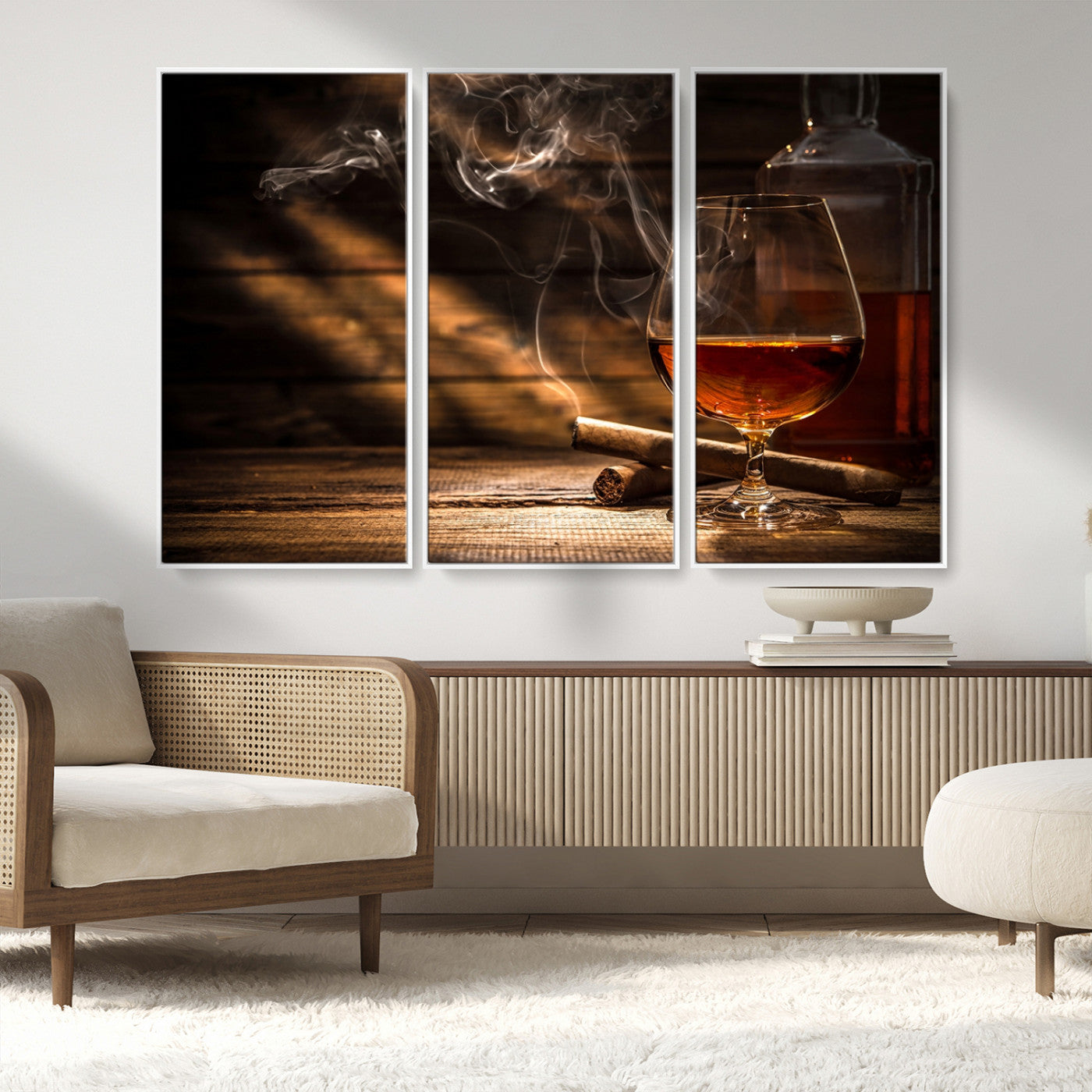 MGV-FC-48X32-3P - Whiskey and Cigar Wall Art Canvas Print