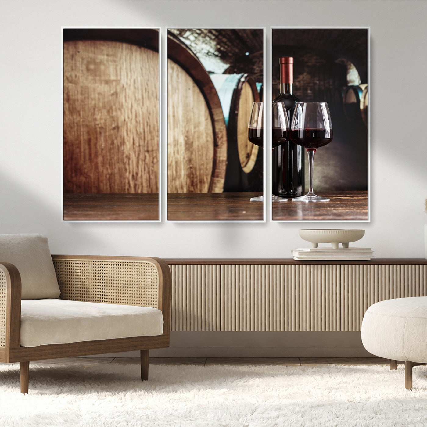 MGV-FC-48X32-3P - Wine and Barrel Wall Art Canvas Print