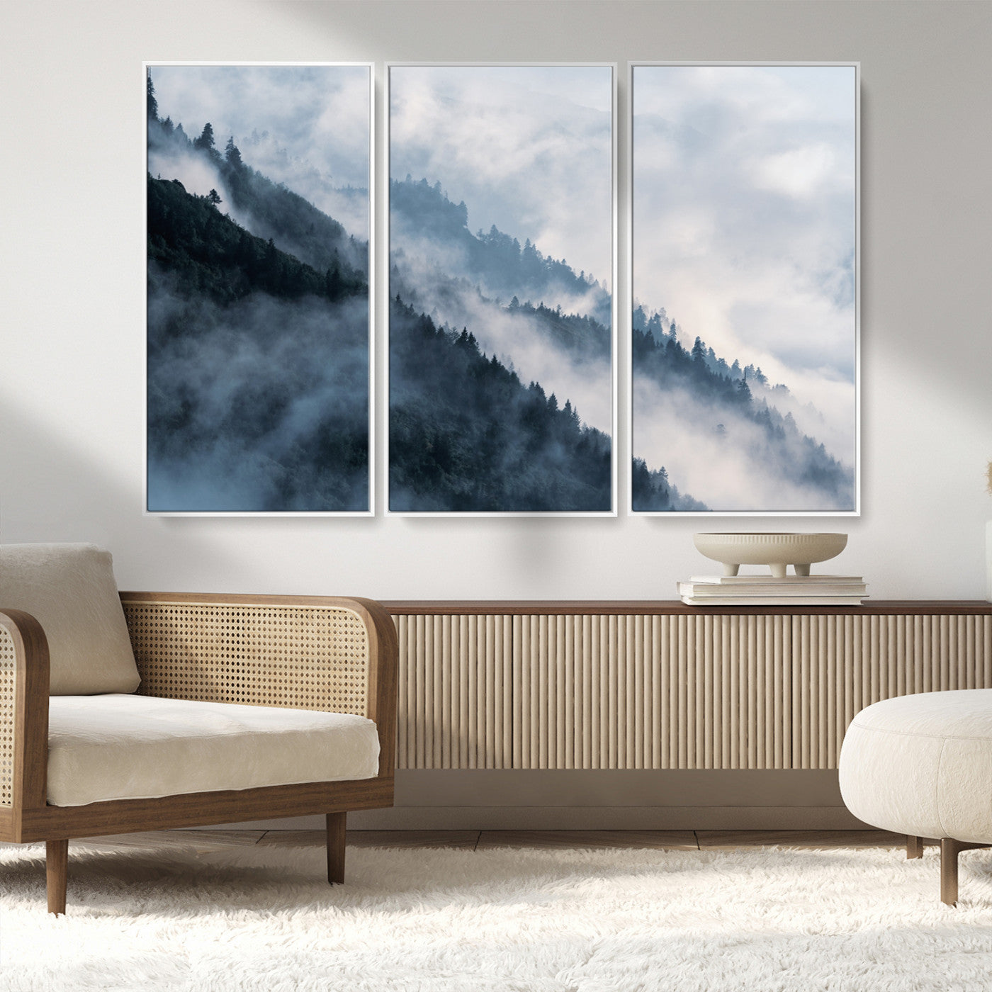 MGV-FC-48X32-3P - Foggy Forest Wall Art Canvas Print – Misty Mountain Landscape Decor – Ready to Hang Nature-Inspired